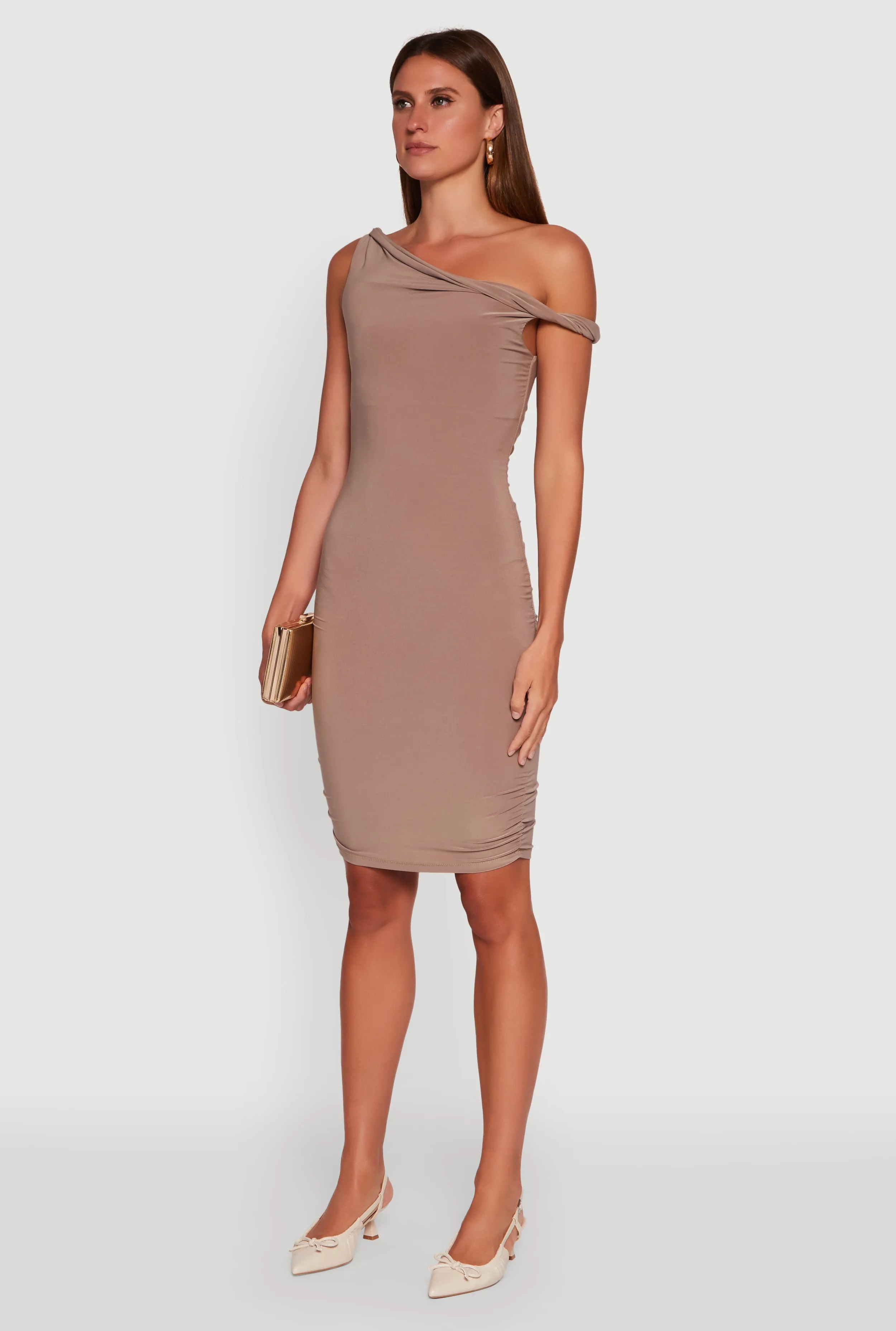 Floral Look Ruched One Shoulder Bodycon Mini Dress