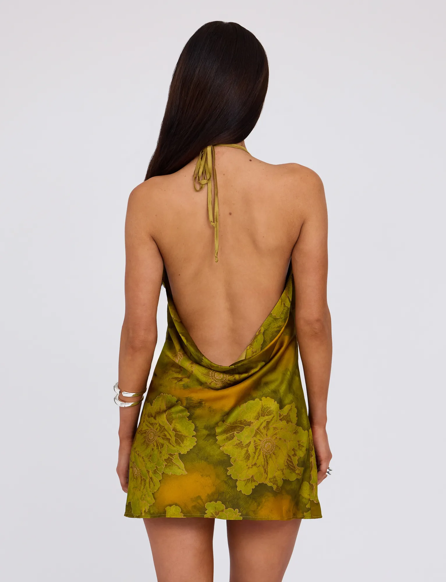 MONROE DRESS - GREEN : WATER COLOUR FLORAL Seamless construction