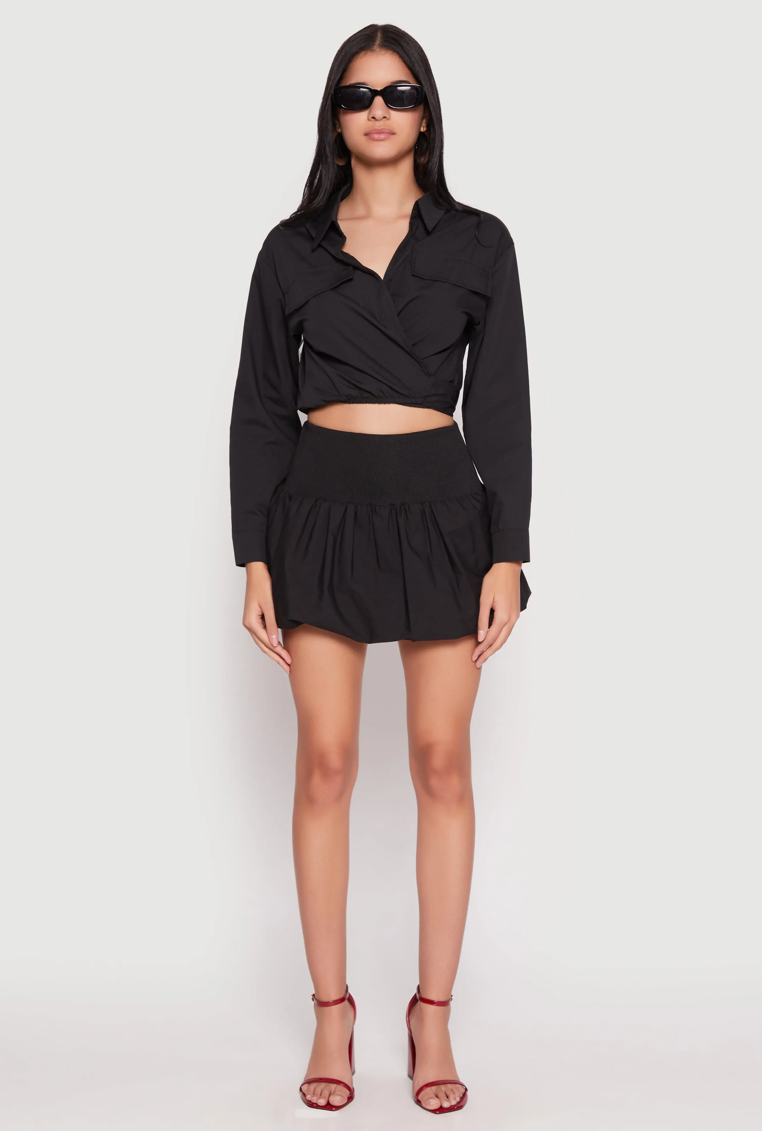 Twist Knot Details Poplin Mini Bubble Skirt