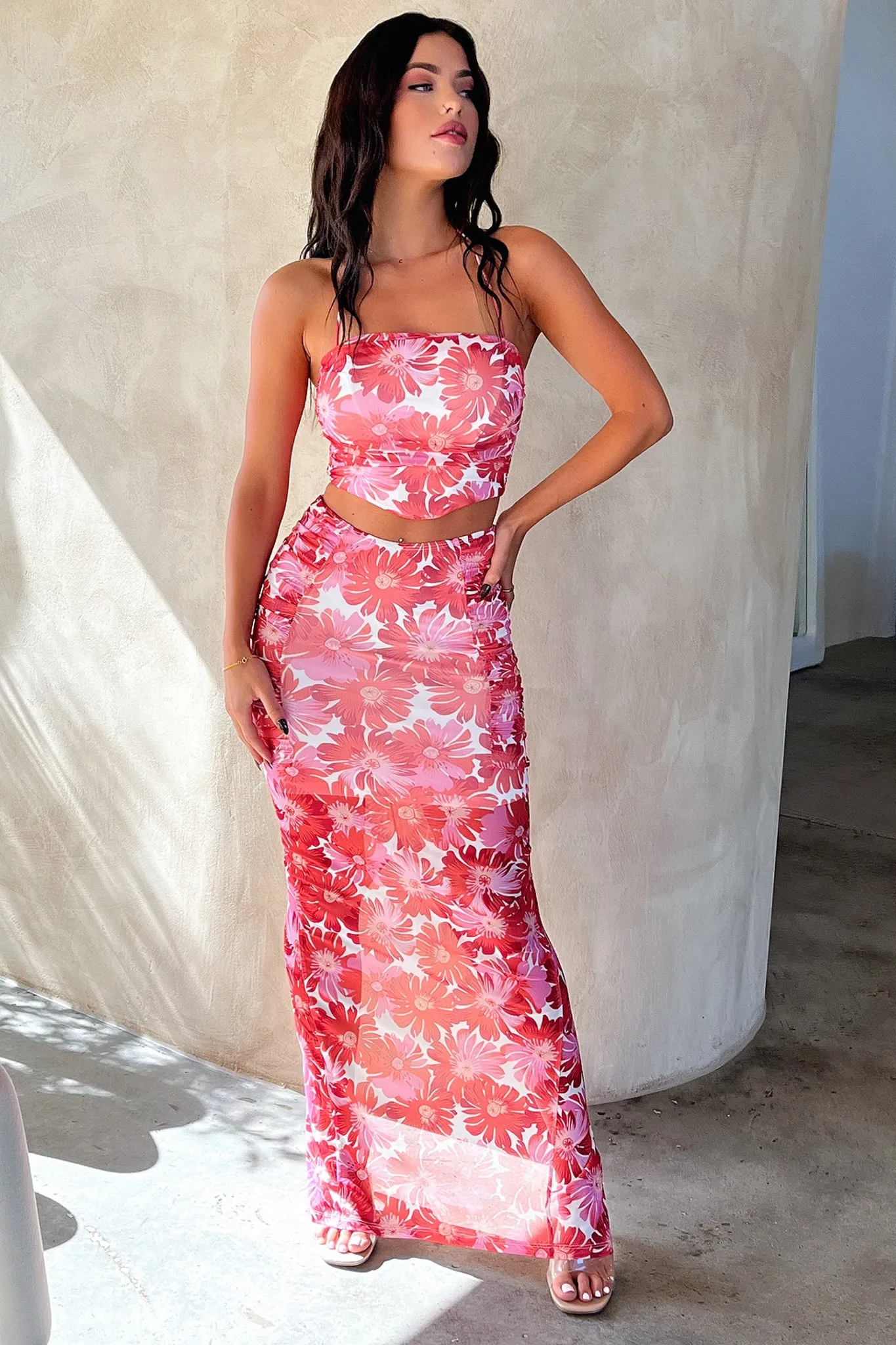 Chill Wear Outfit Details Zari Skirt - Red Floral