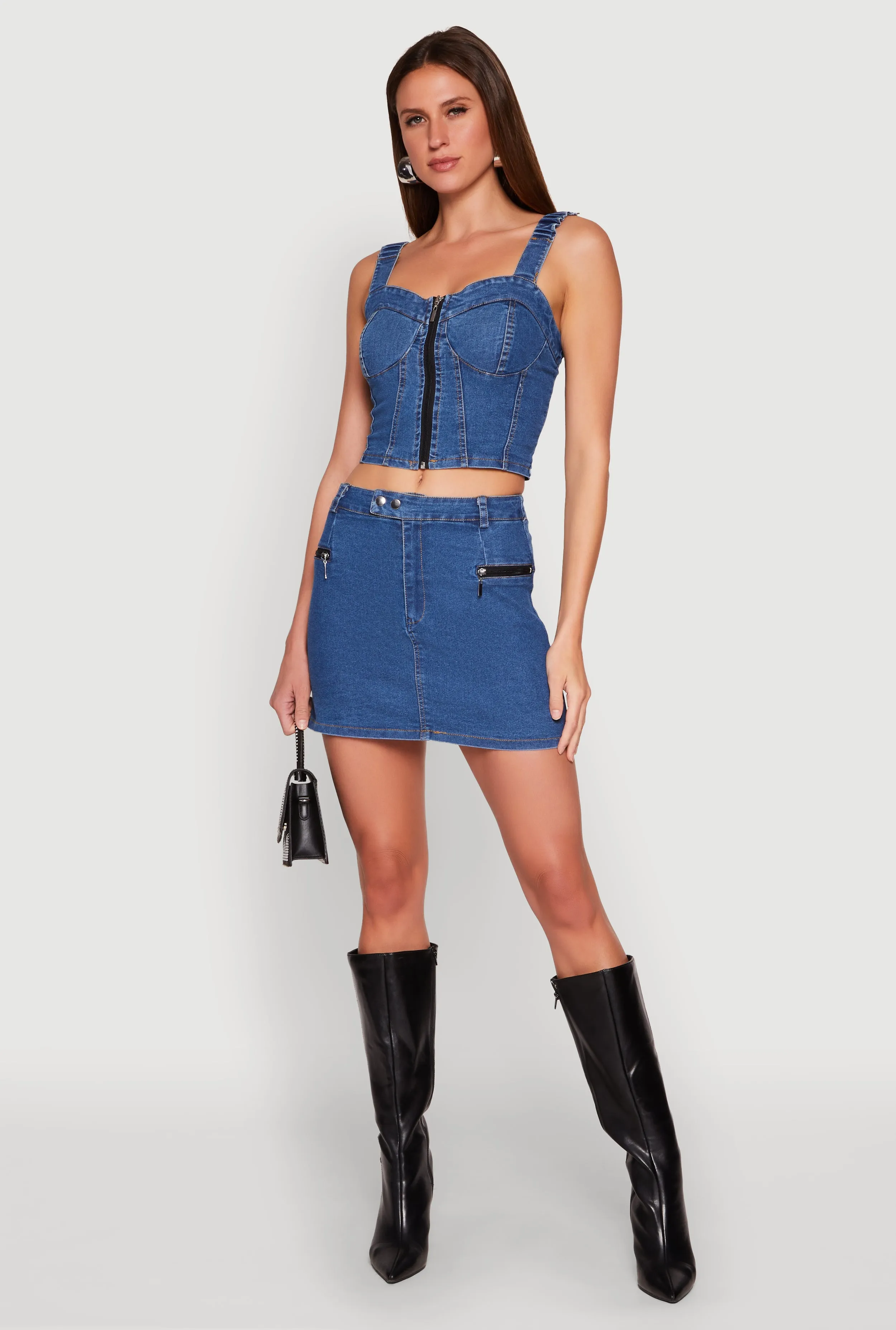 Zip Detail Mini Denim Skirt Stylist Pick Comfort Fit
