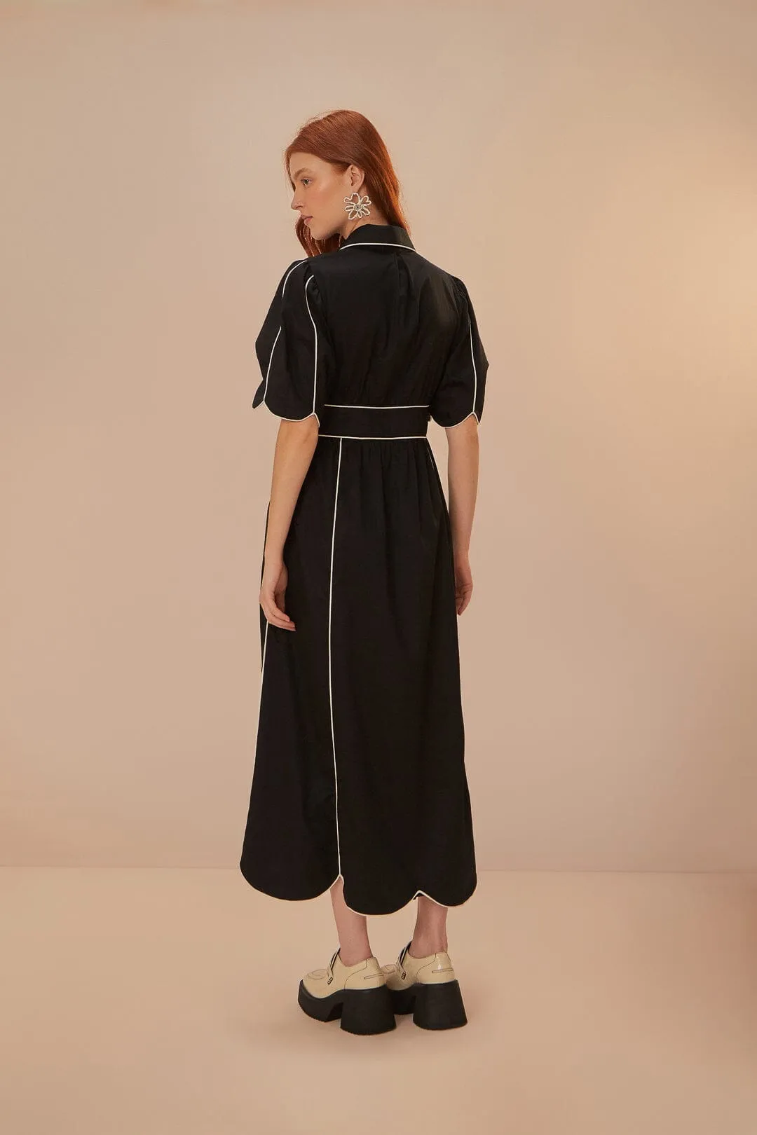 Fresh Shore Black And White Short Sleeve Midi Dress
