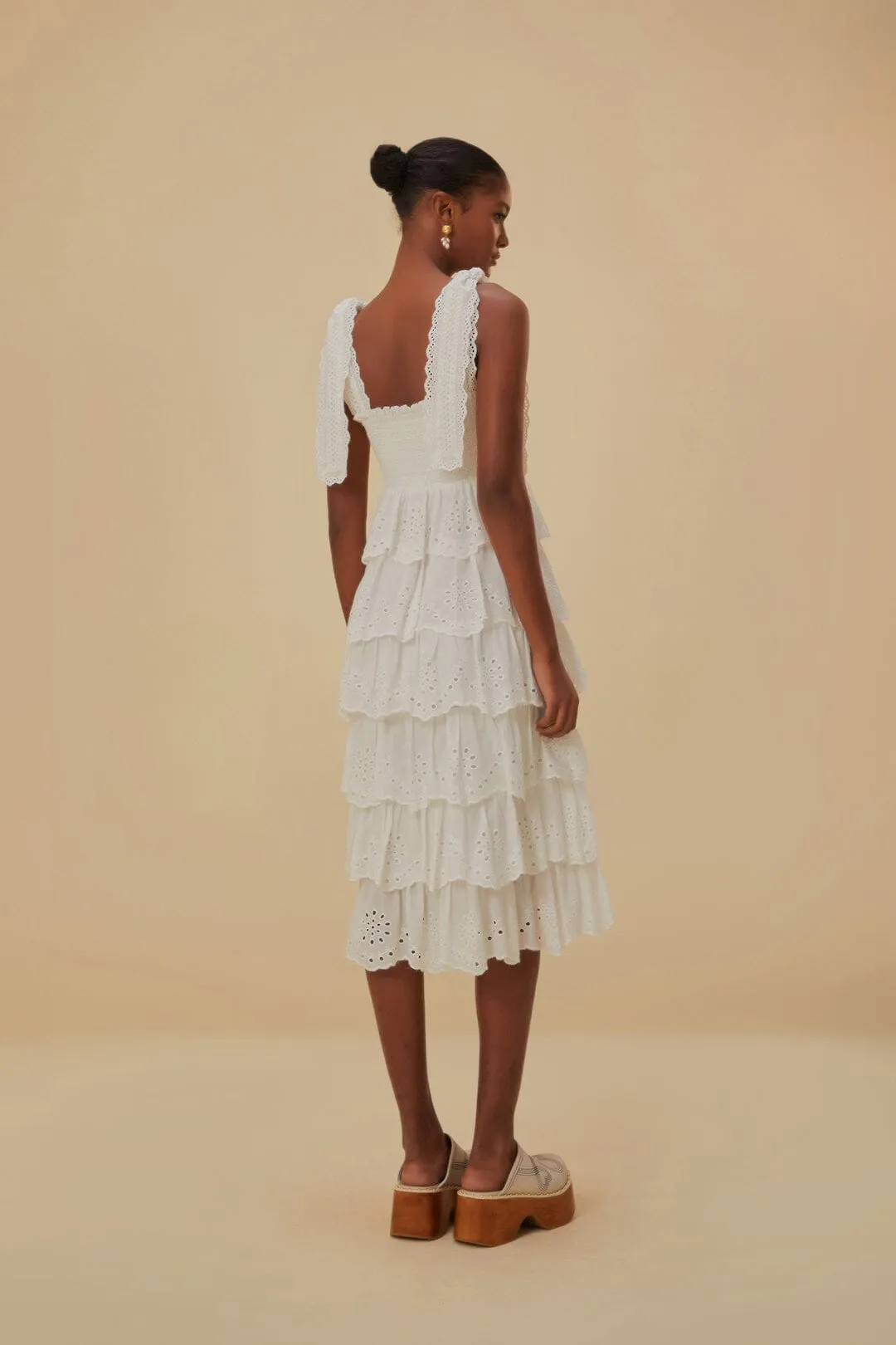 Off-White Embroidered Ruffle Midi Dress All Season Look Vibrant color midi