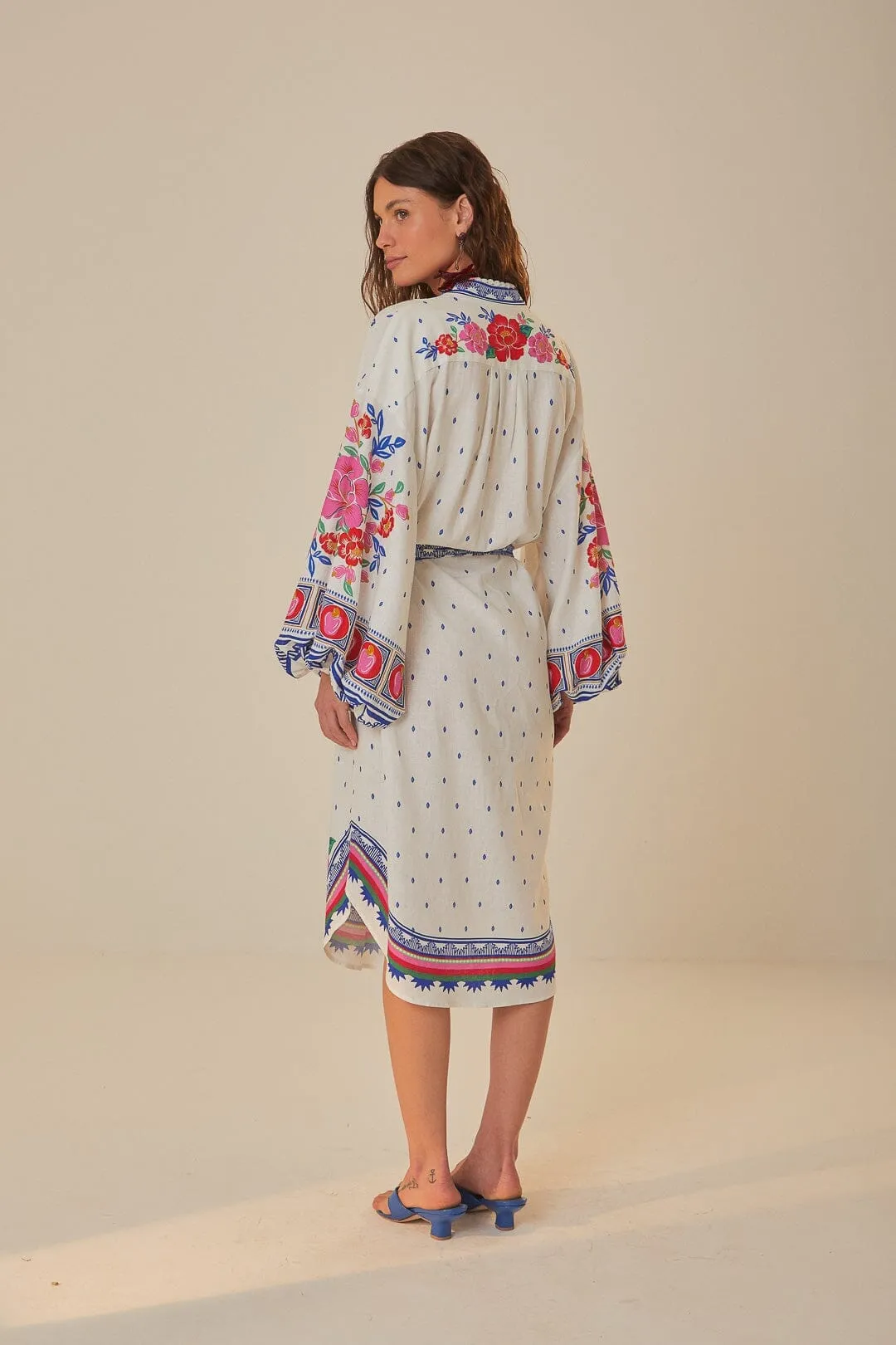 Reef View Drizzle Sky Off-White Flowers Beach Midi Dress