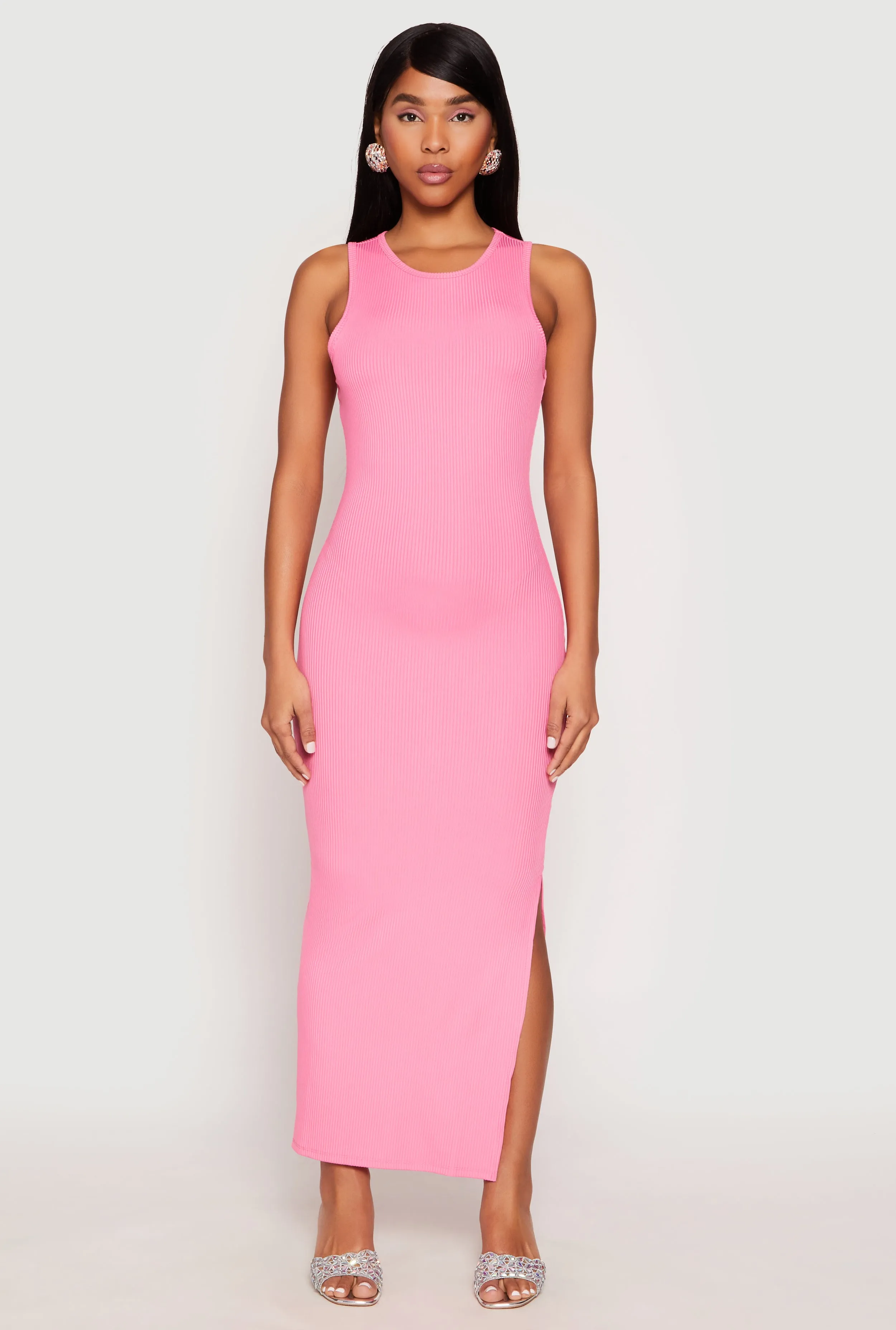 This dress offers a flattering fit that accentuates your shape without feeling tight Ribbed Knit Side Slit Tank Maxi Dress