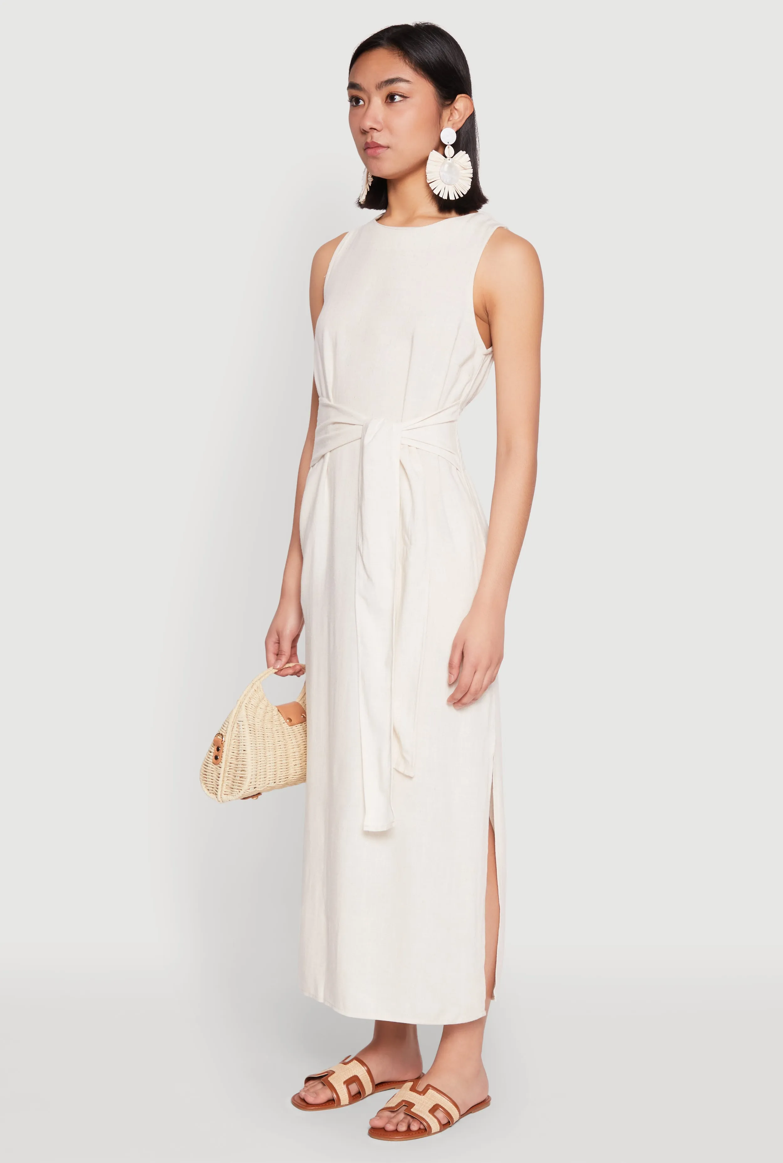 Sleeveless Tie Waist Maxi Dress Sapphire Glow Cap Sleeve