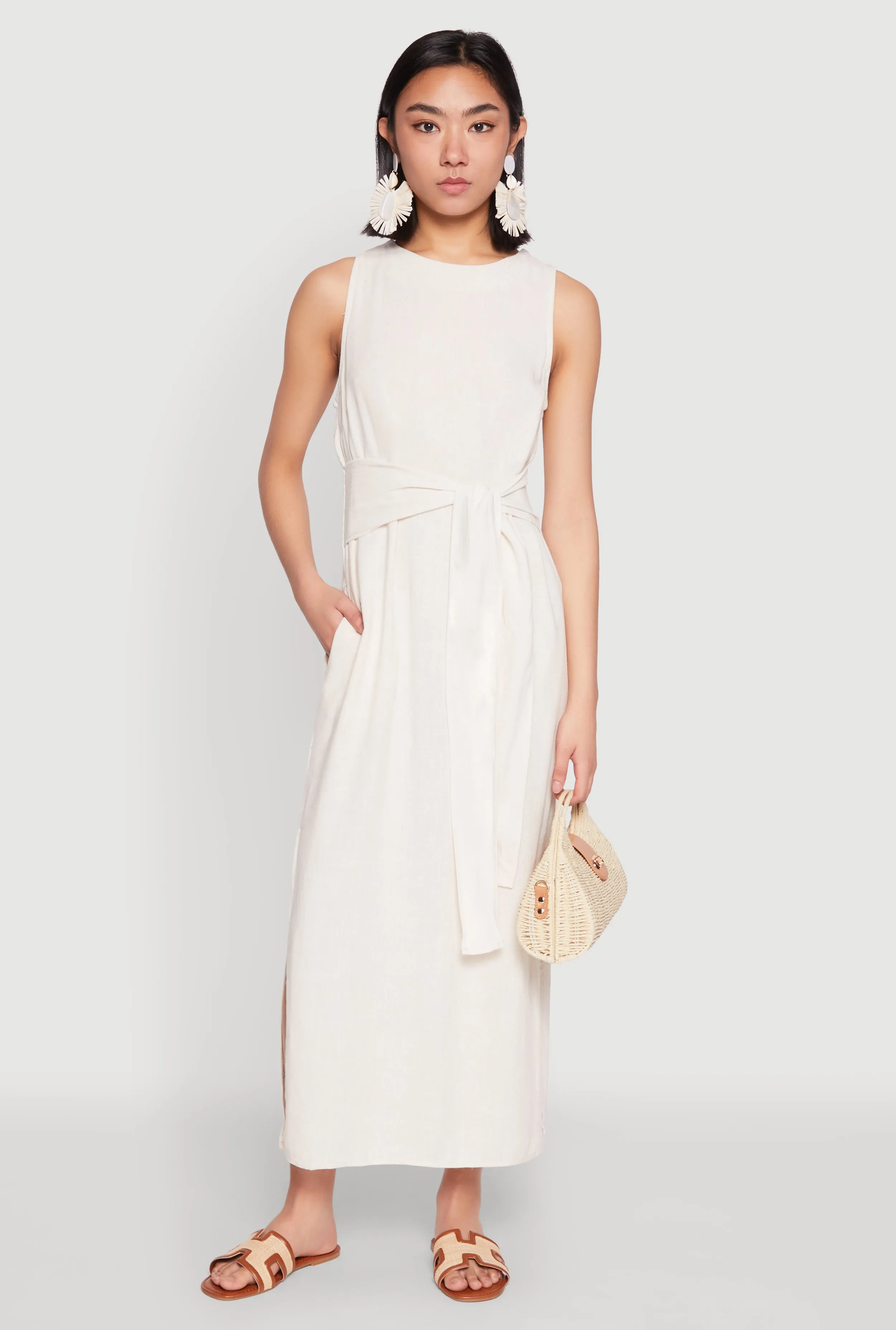 Sleeveless Tie Waist Maxi Dress Star Trail Strong Aura