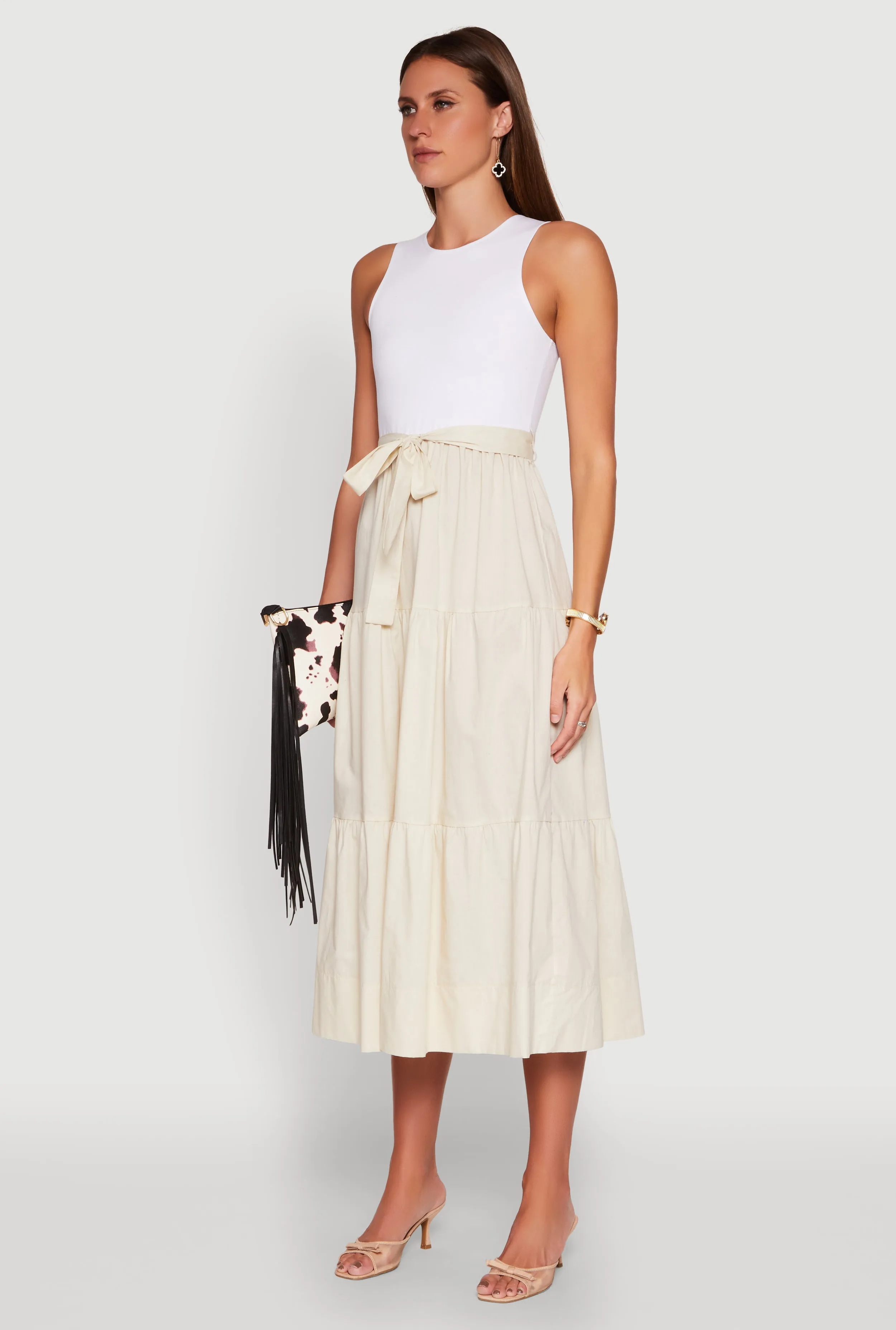 Mesh Glow Orchard Walk Tie Waist Belted Tiered Maxi Dress