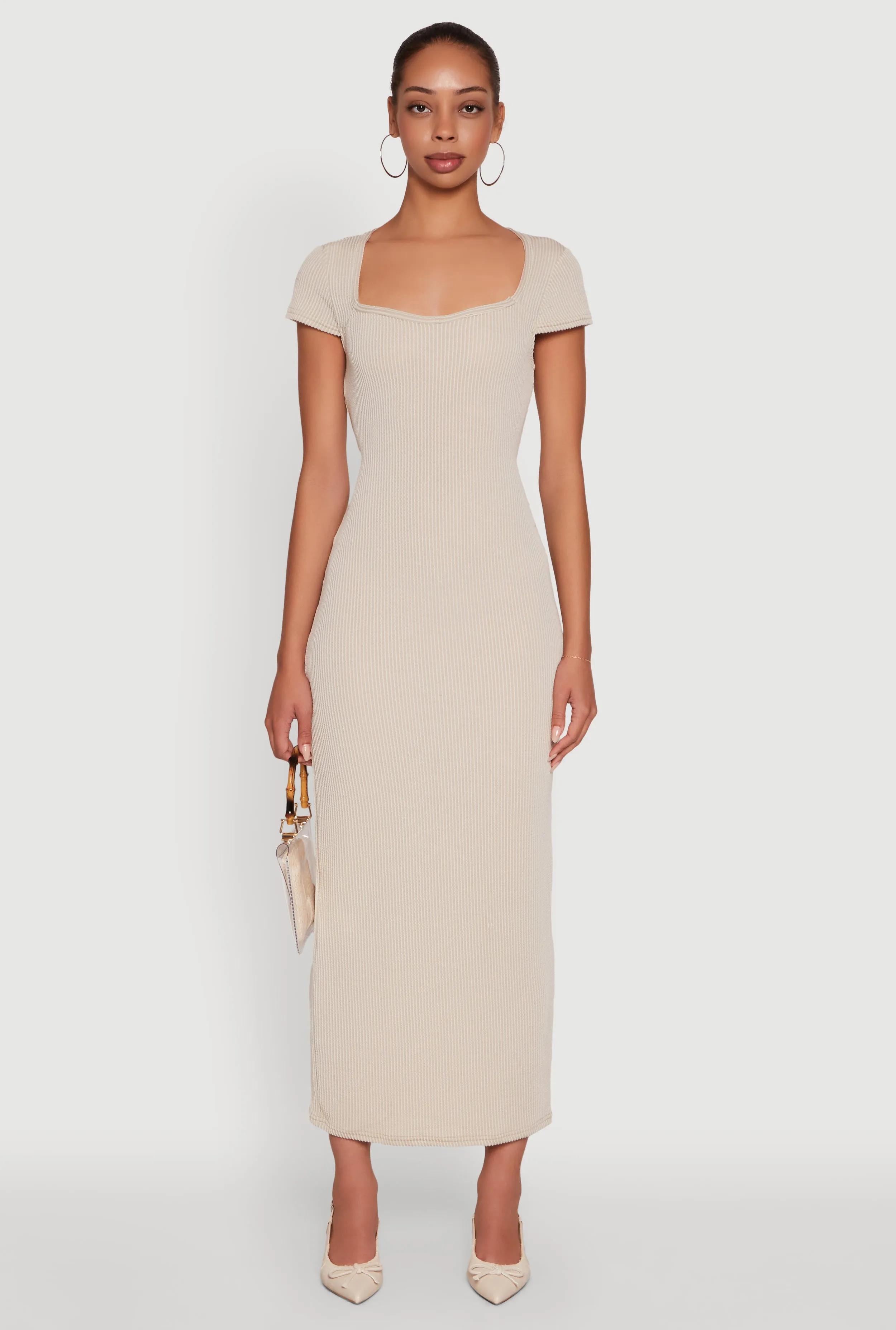 Trendy Textured Knit Tie Back Cut Out Maxi Dress Light and airy dress Fire Glow