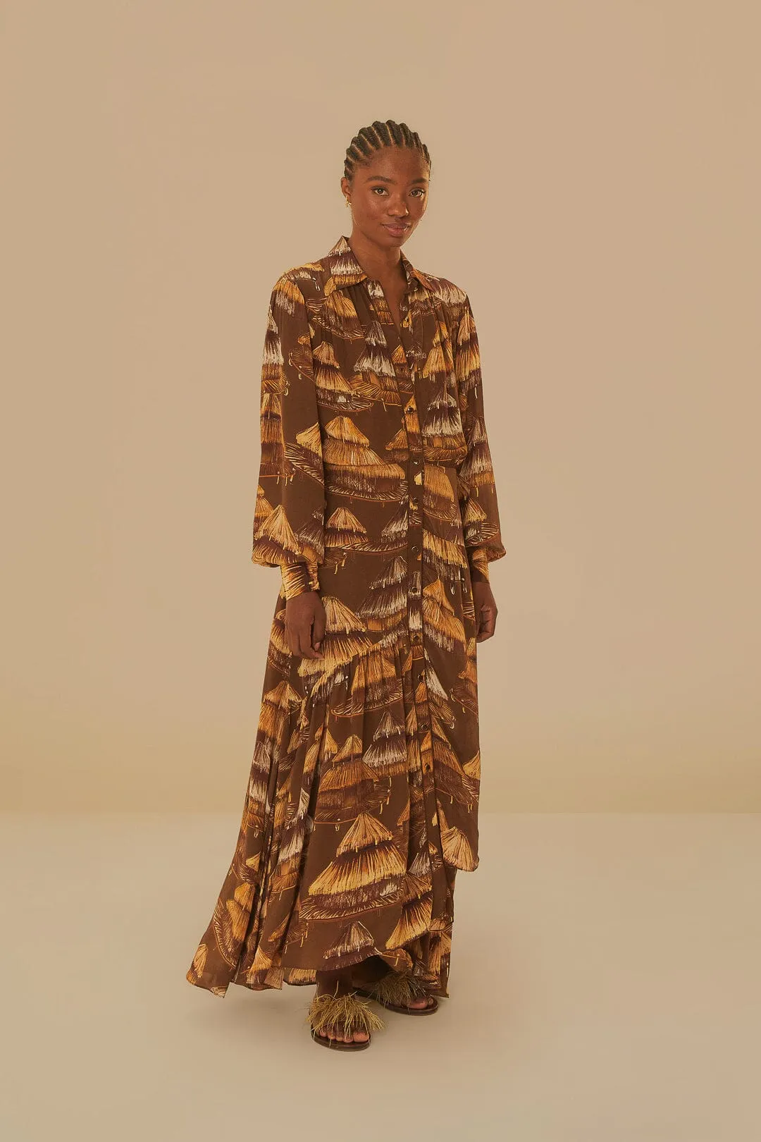 Malocas Beige Long Sleeve Midi Dress Flight Hall Windy Ready