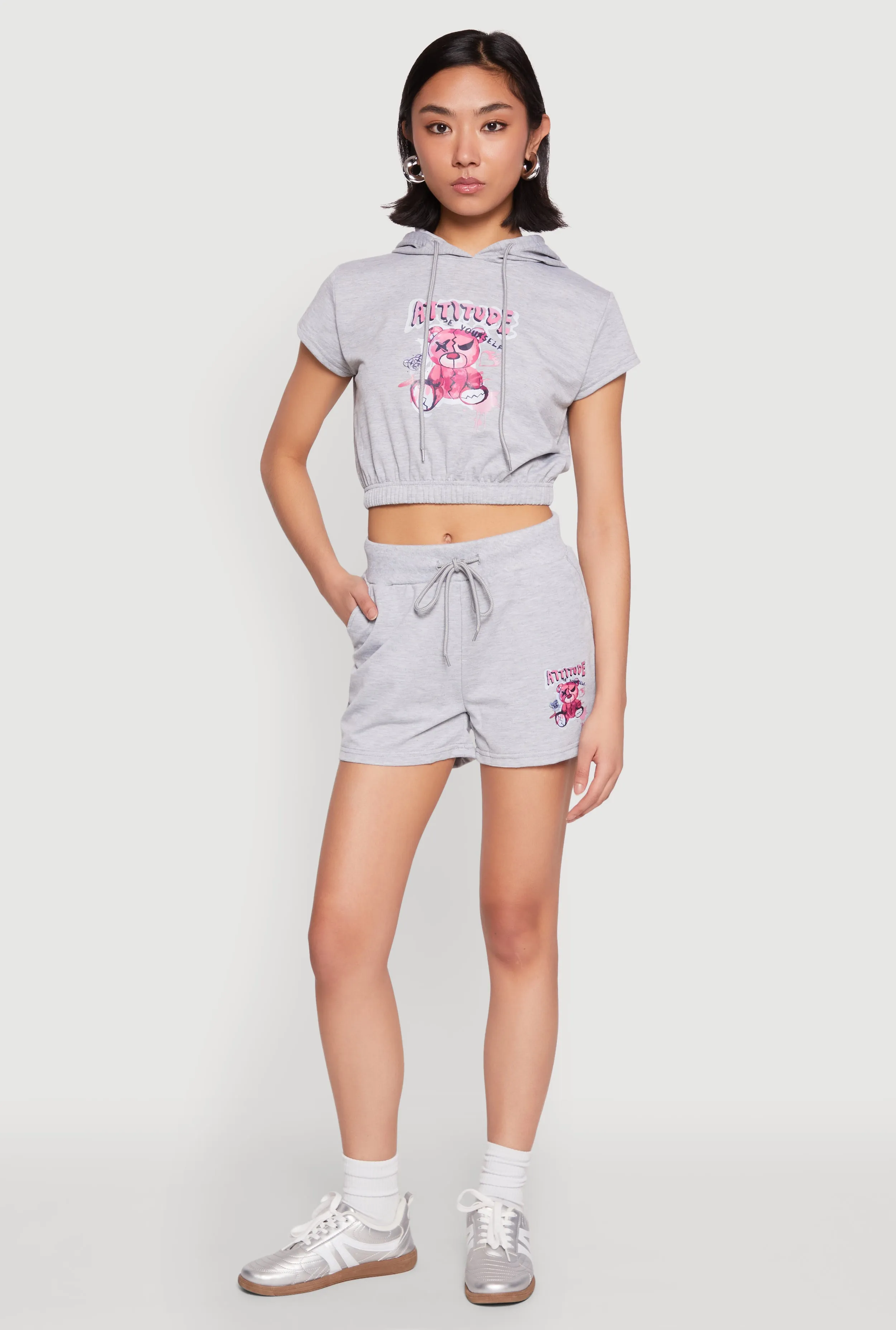 French Terry Bear Graphic Shorts Moisture Management Lining Holiday Wear
