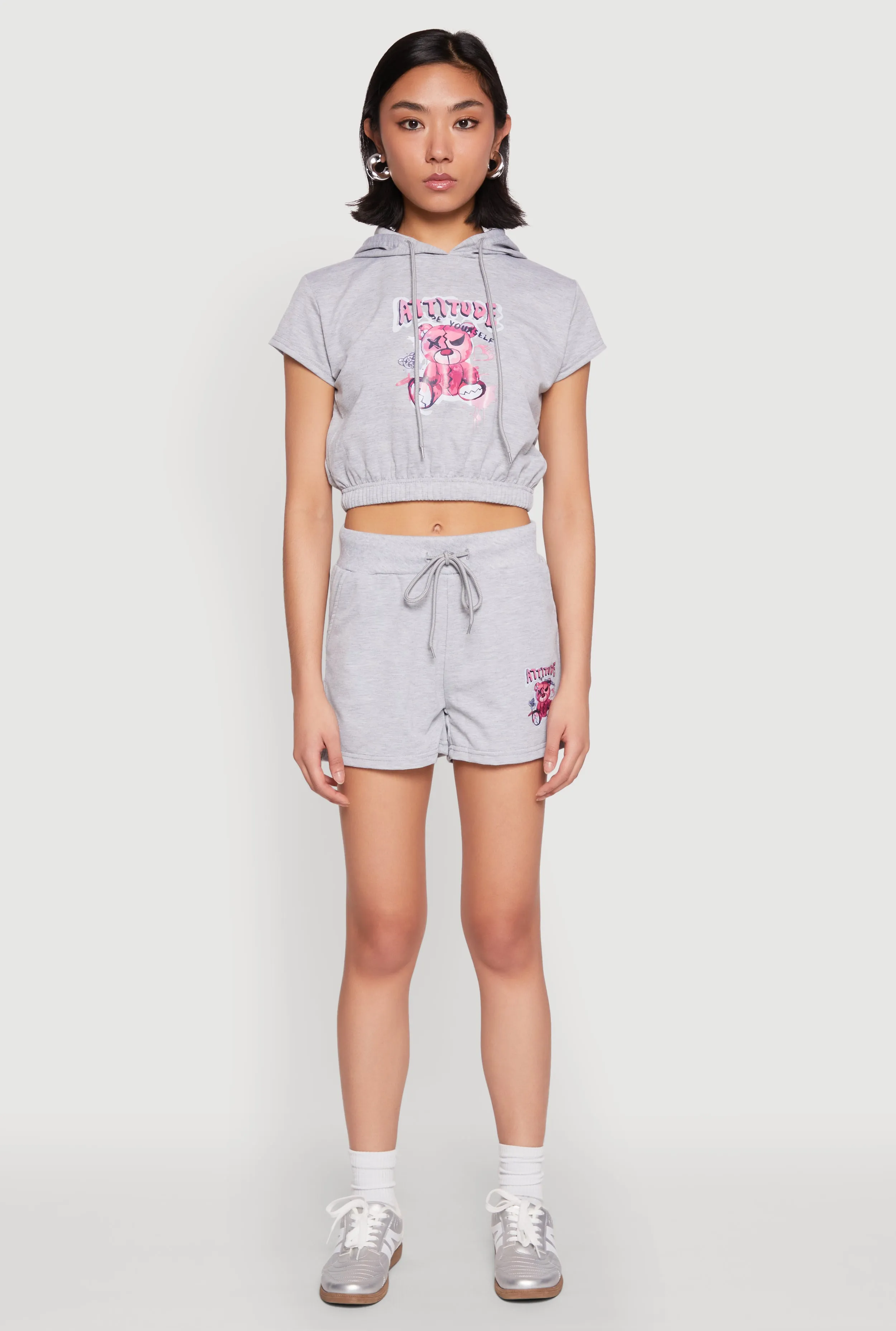 French Terry Bear Graphic Shorts Trendy Fit Warm Weather Wear