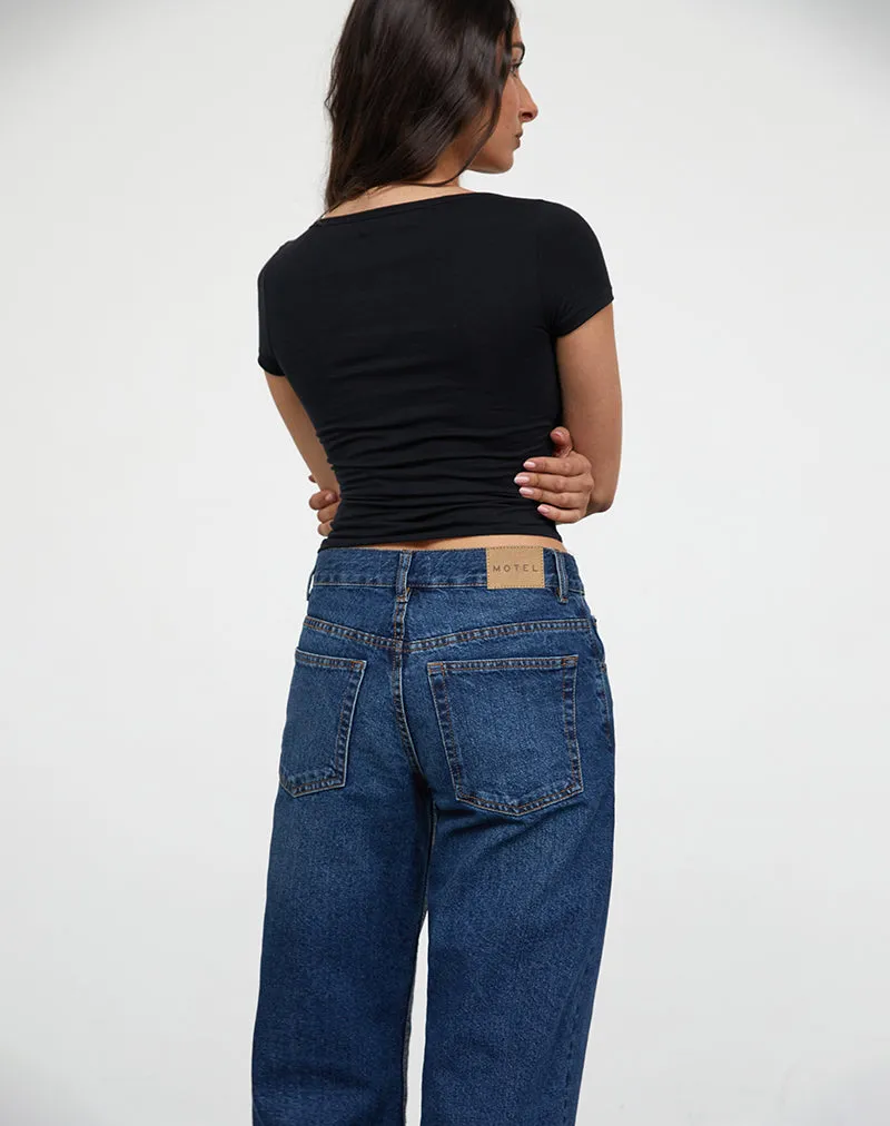 Mid Rise Awkward Parallel Jeans in Mid Blue Used FadeResistant Color