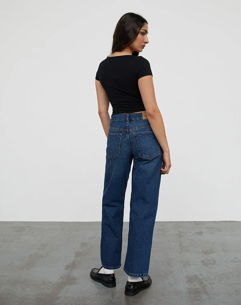 Mid Rise Awkward Parallel Jeans in Mid Blue Used Earth Fit Game Core