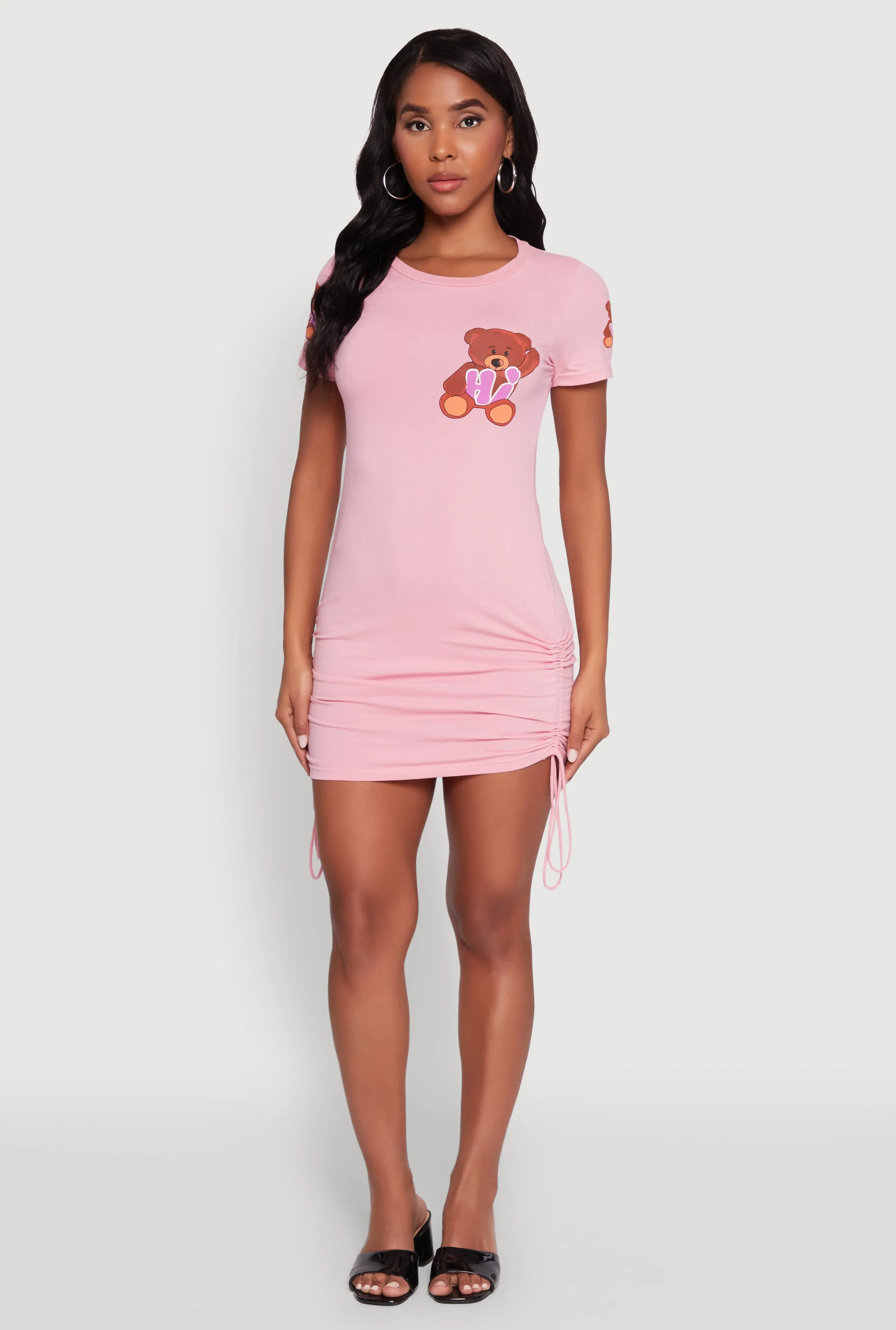 Bye Bear Graphic Short Sleeve T Shirt Dress Fashion Essential