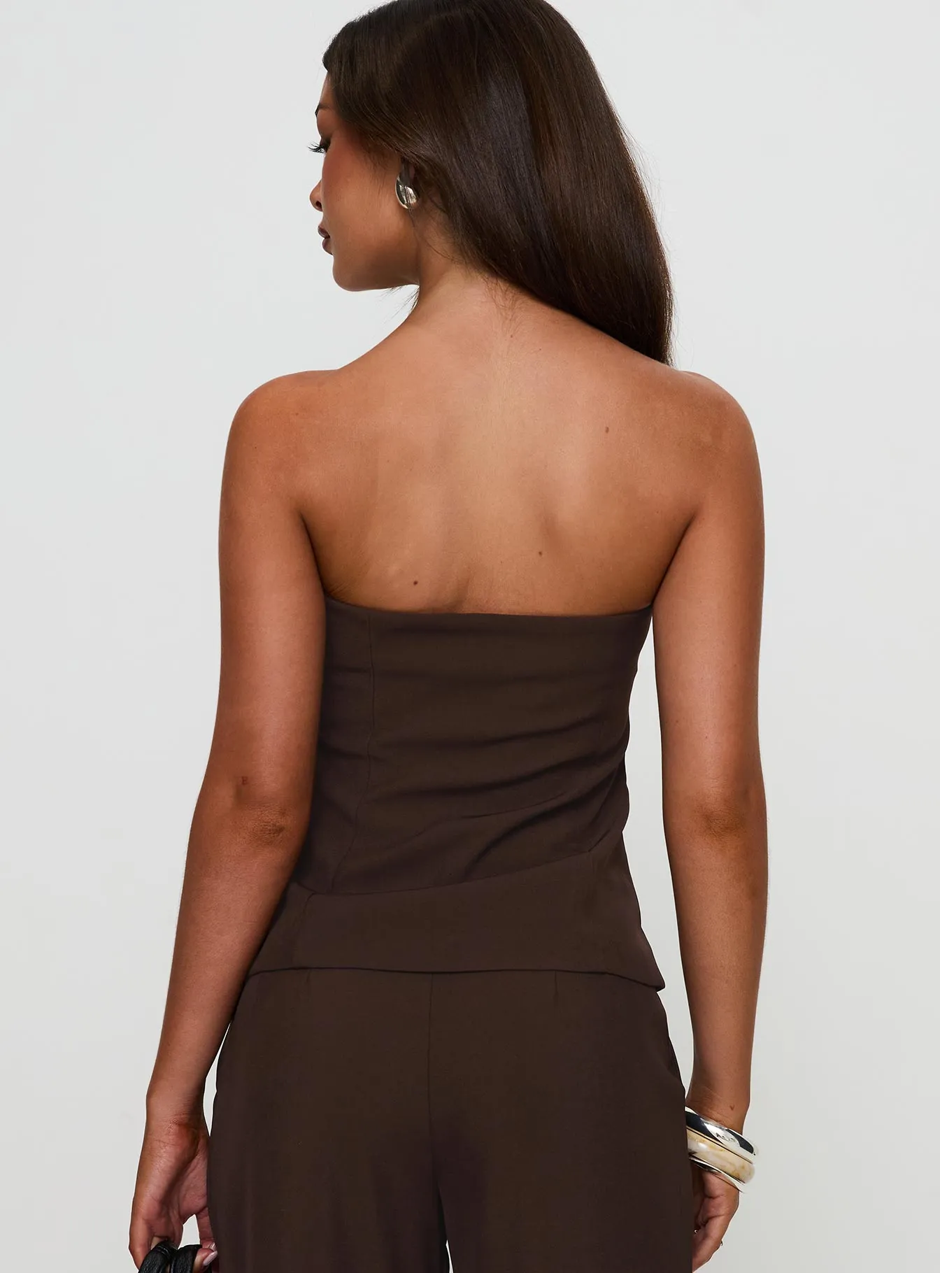 Irresistible Strapless Top Chocolate Petite Ribbed Knit Fabric Breathable Lining