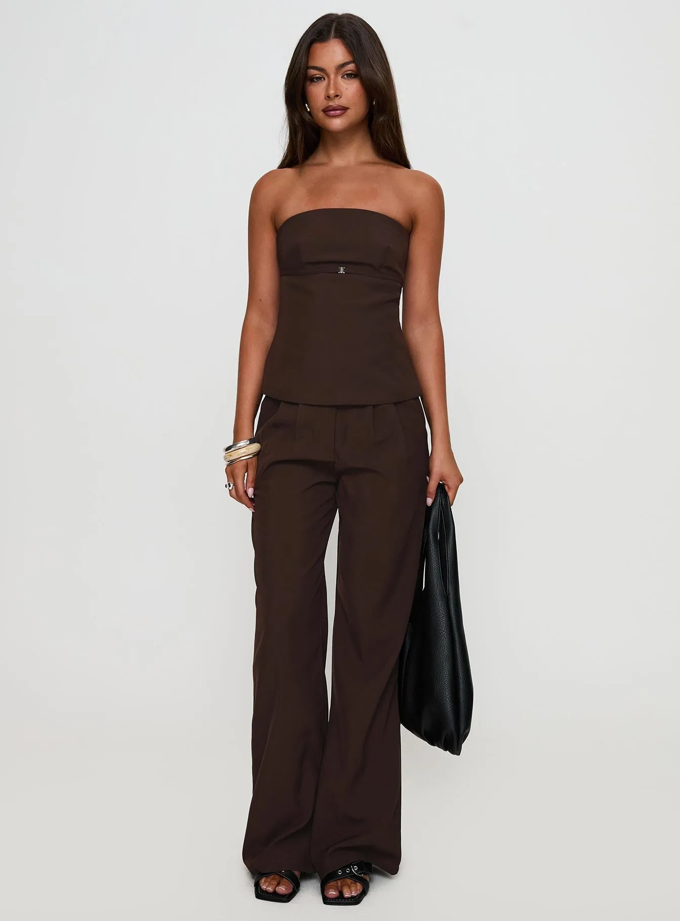 Ribbed Knit Fabric Irresistible Strapless Top Chocolate Petite
