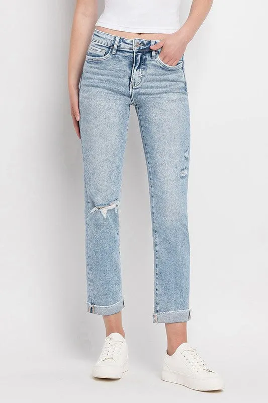 ElasticFree Cuffs Sustainable production Lovervet Tummy Control Blue Bliss Distressed Slim Straight