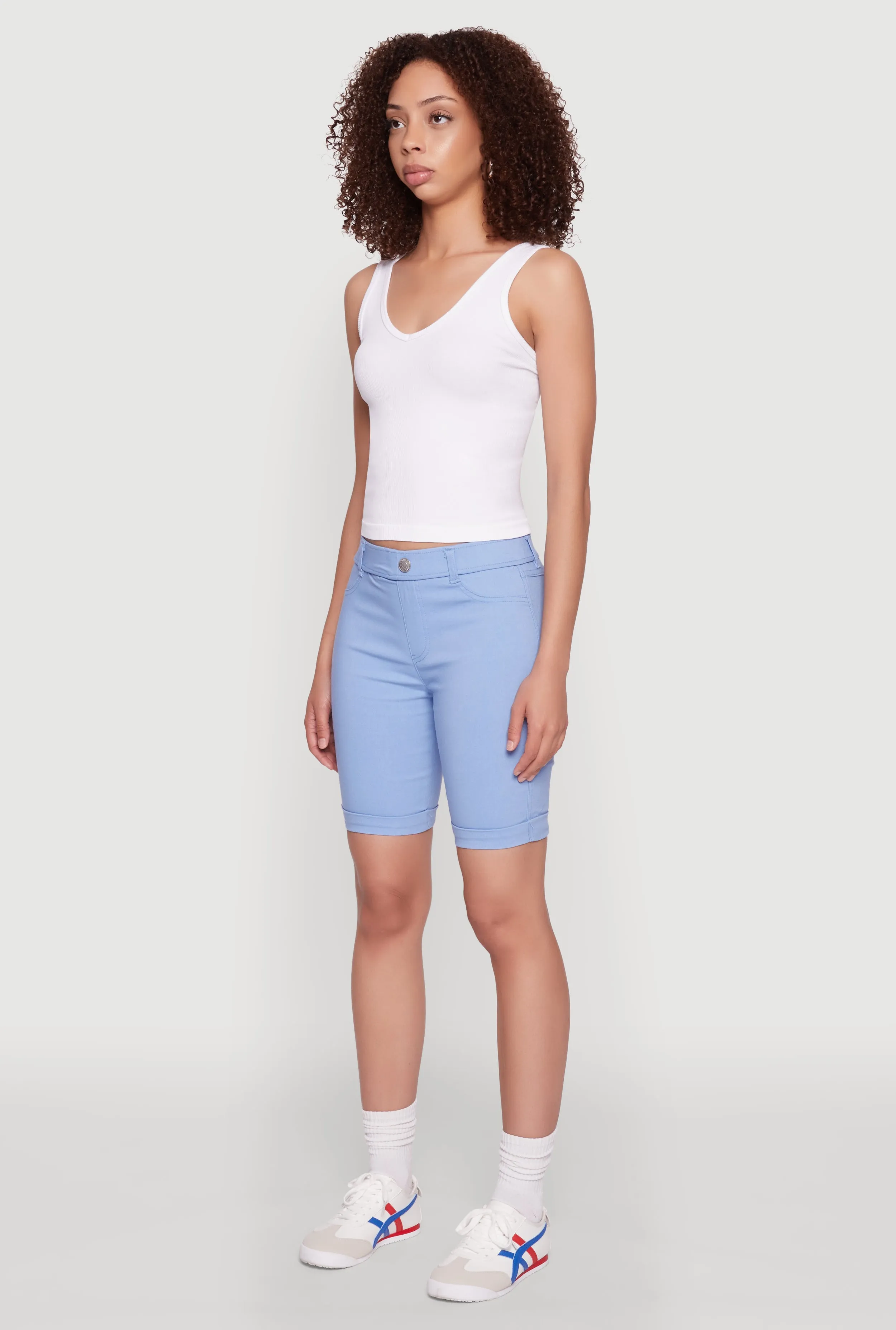 Hyper Stretch Pull On Bermuda Shorts No Slip Waistband Low Bulk Waistband