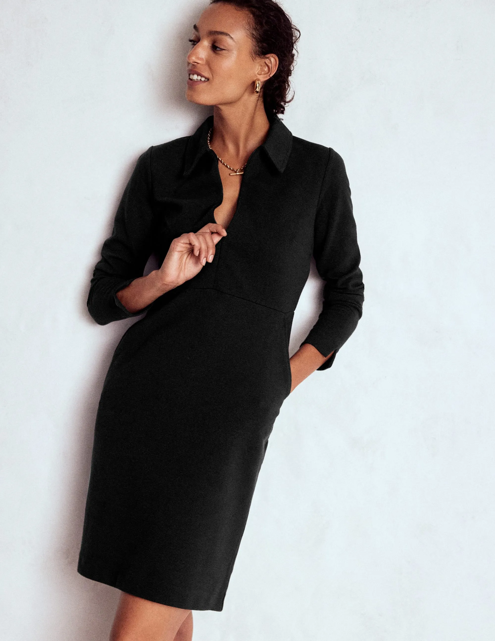 Relaxed-fit mini gown Perfect Fit Cam Zip-up Ottoman Dress-Black