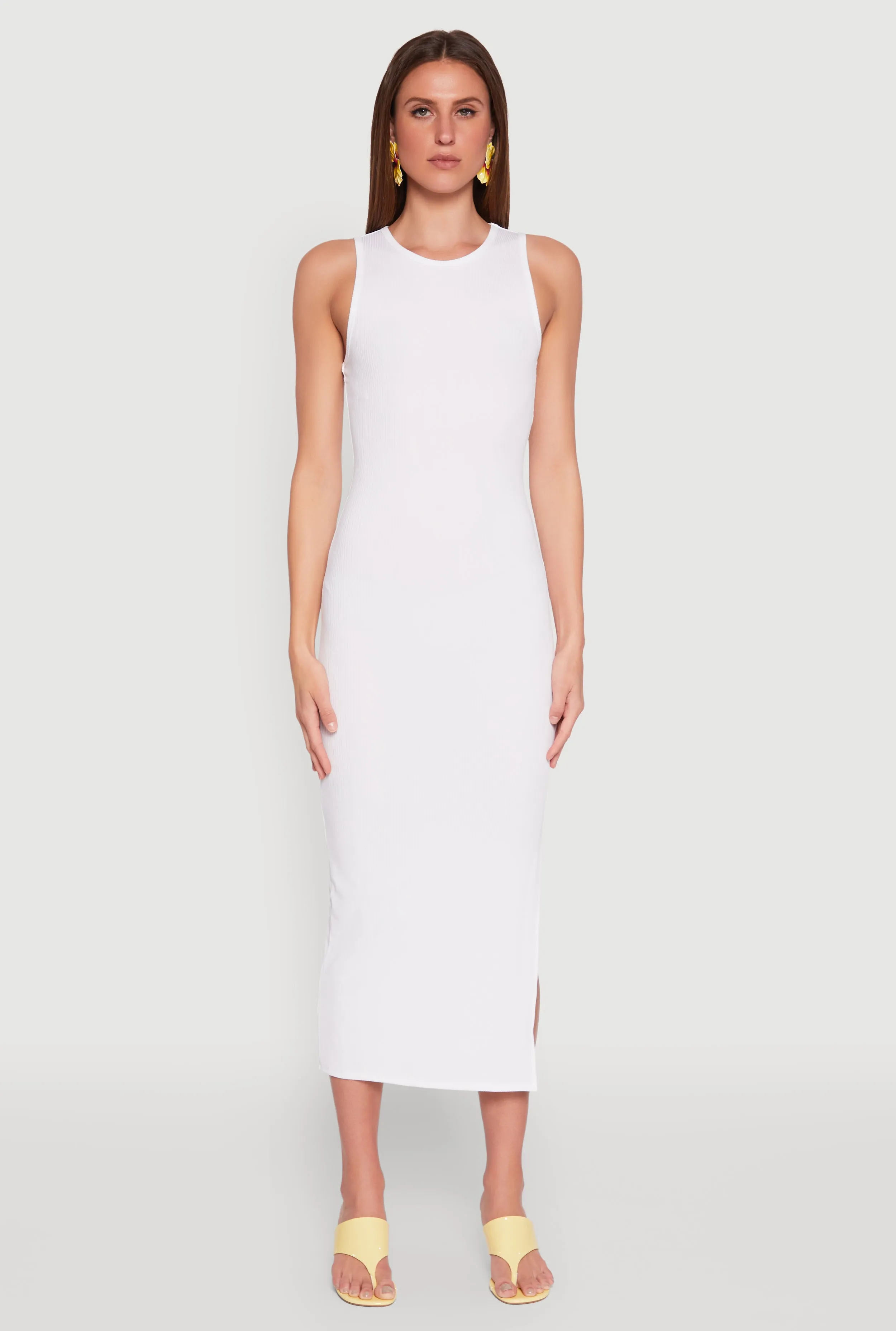 Crew Neck Rib Knit Side Slit Maxi Dress Fresh Air