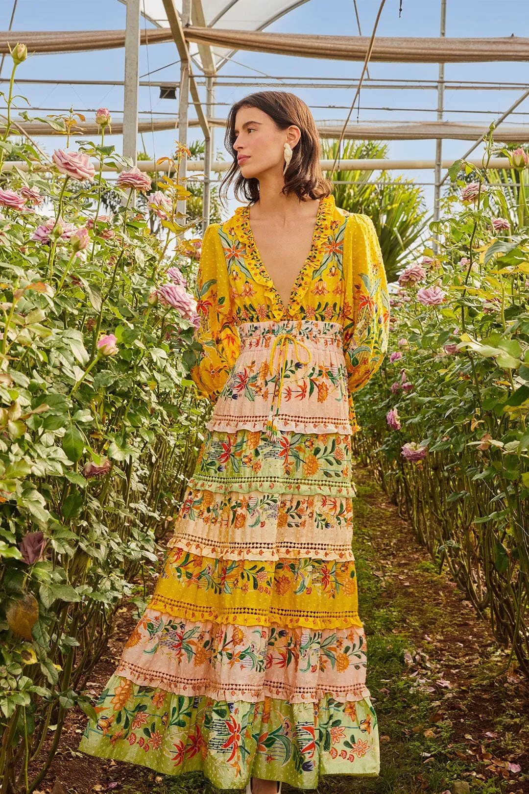 The elegant cut of this dress ensures you look chic and feel comfortable throughout the day Delicate Flowers Stripes Long Sleeve Maxi Dress