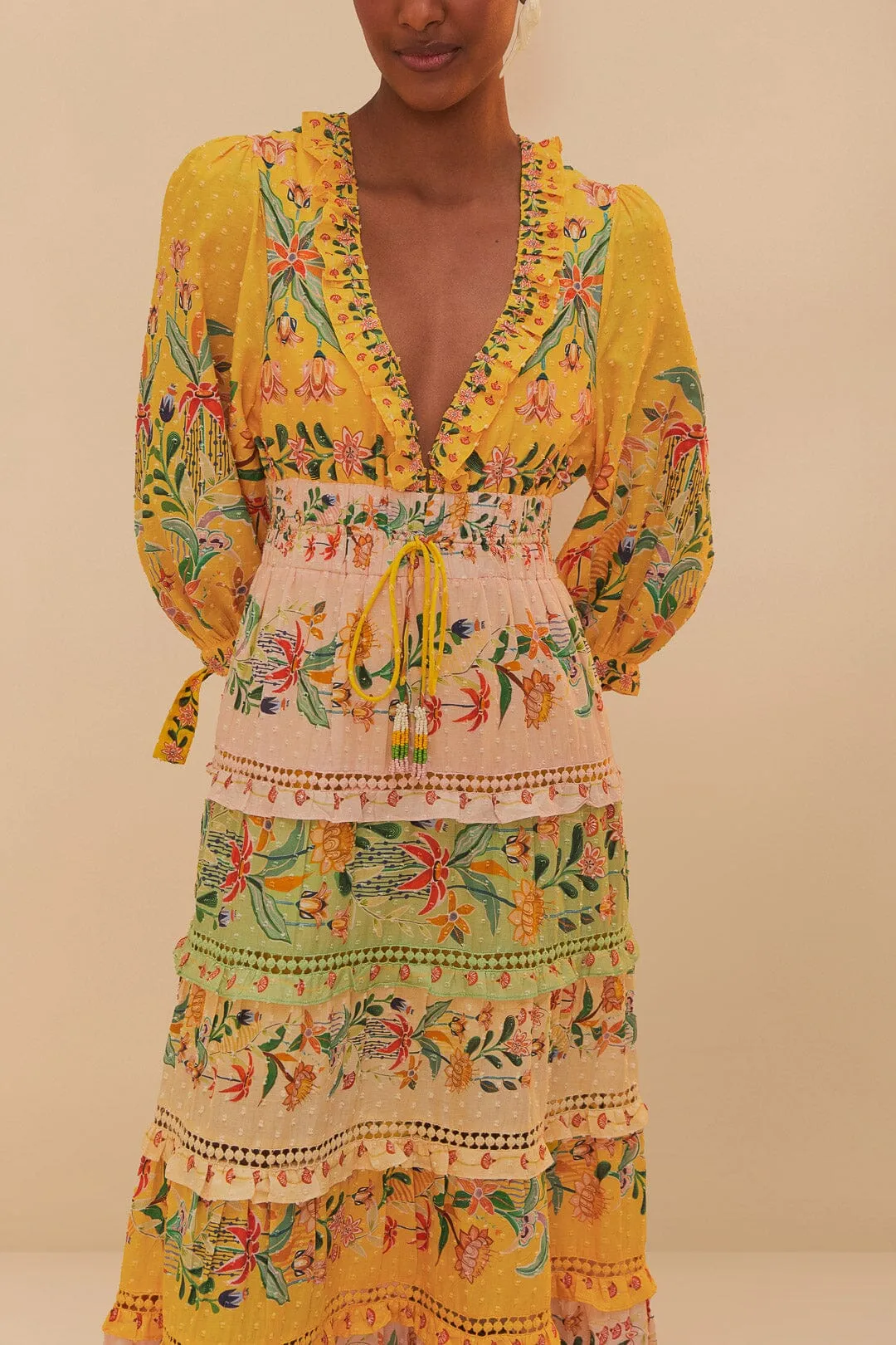 Delicate Flowers Stripes Long Sleeve Maxi Dress With its versatile length this maxi dress can be styled in a variety of ways for different occasions