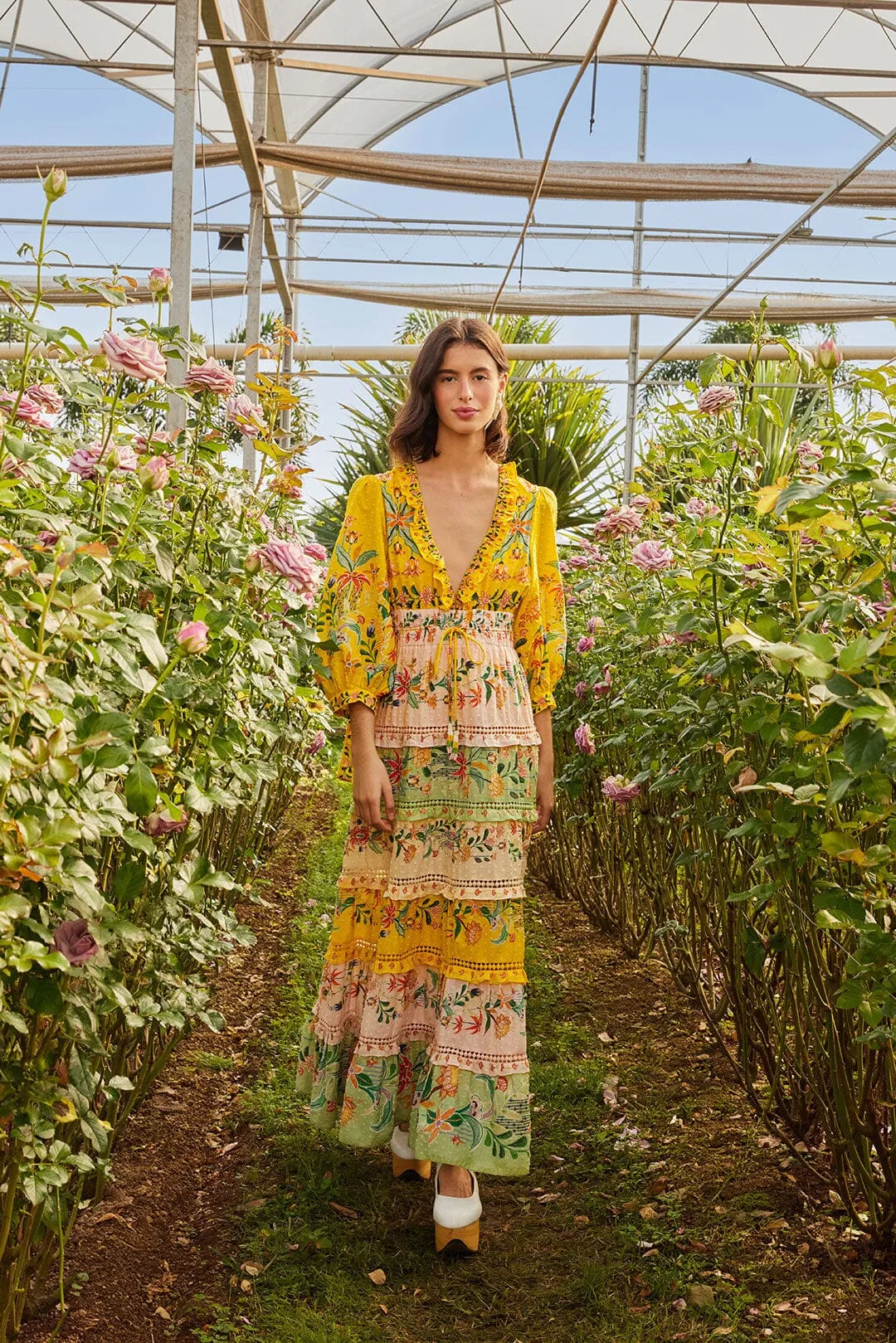 Delicate Flowers Stripes Long Sleeve Maxi Dress The flattering cut of this dress creates a polished appearance without being overly fussy