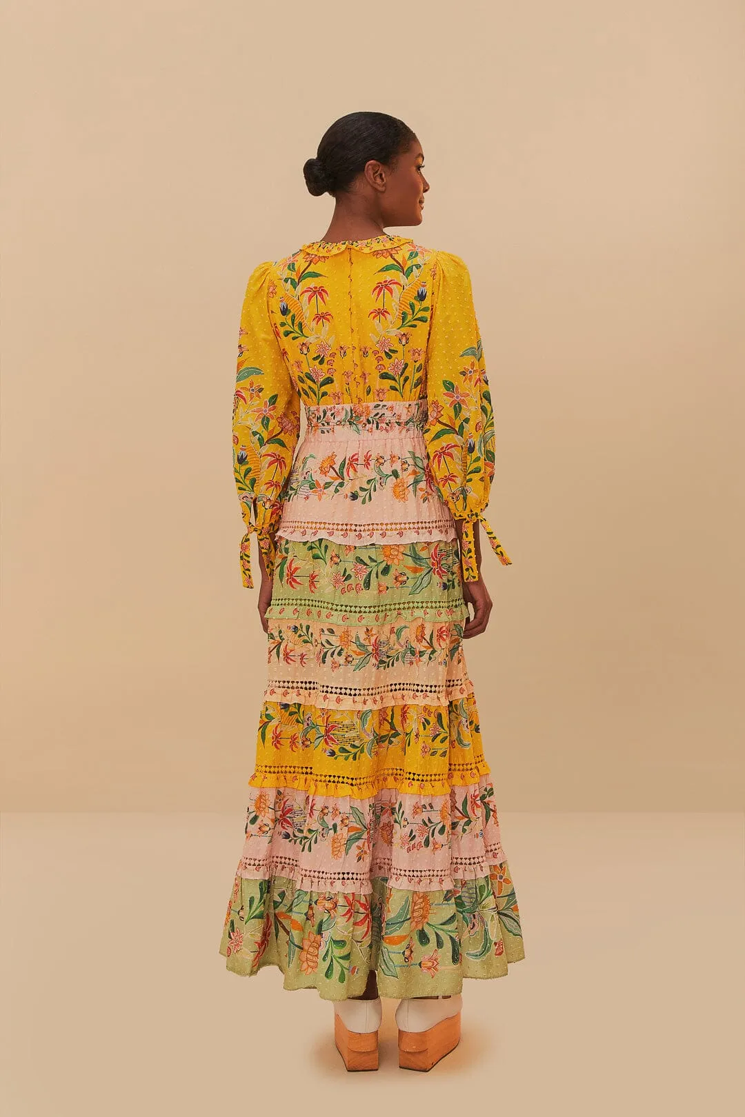 Delicate Flowers Stripes Long Sleeve Maxi Dress Heart Glow