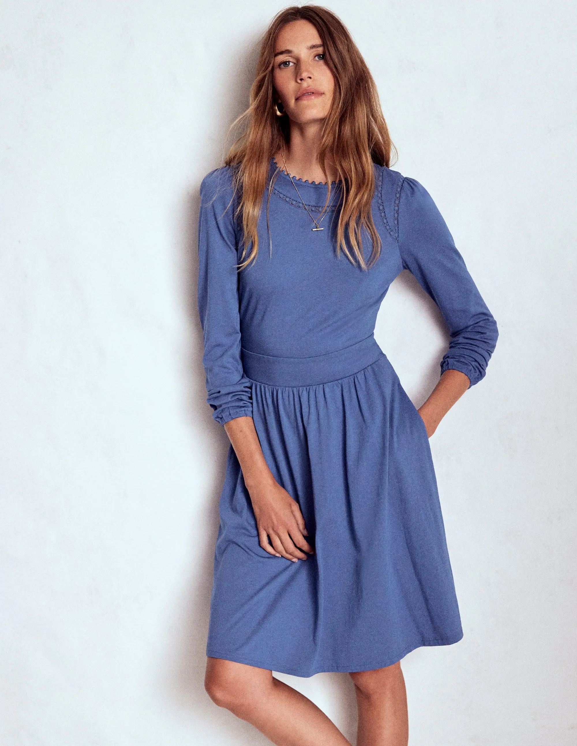 Mila Short Jersey Dress-Denim Blue Stylish Daywear