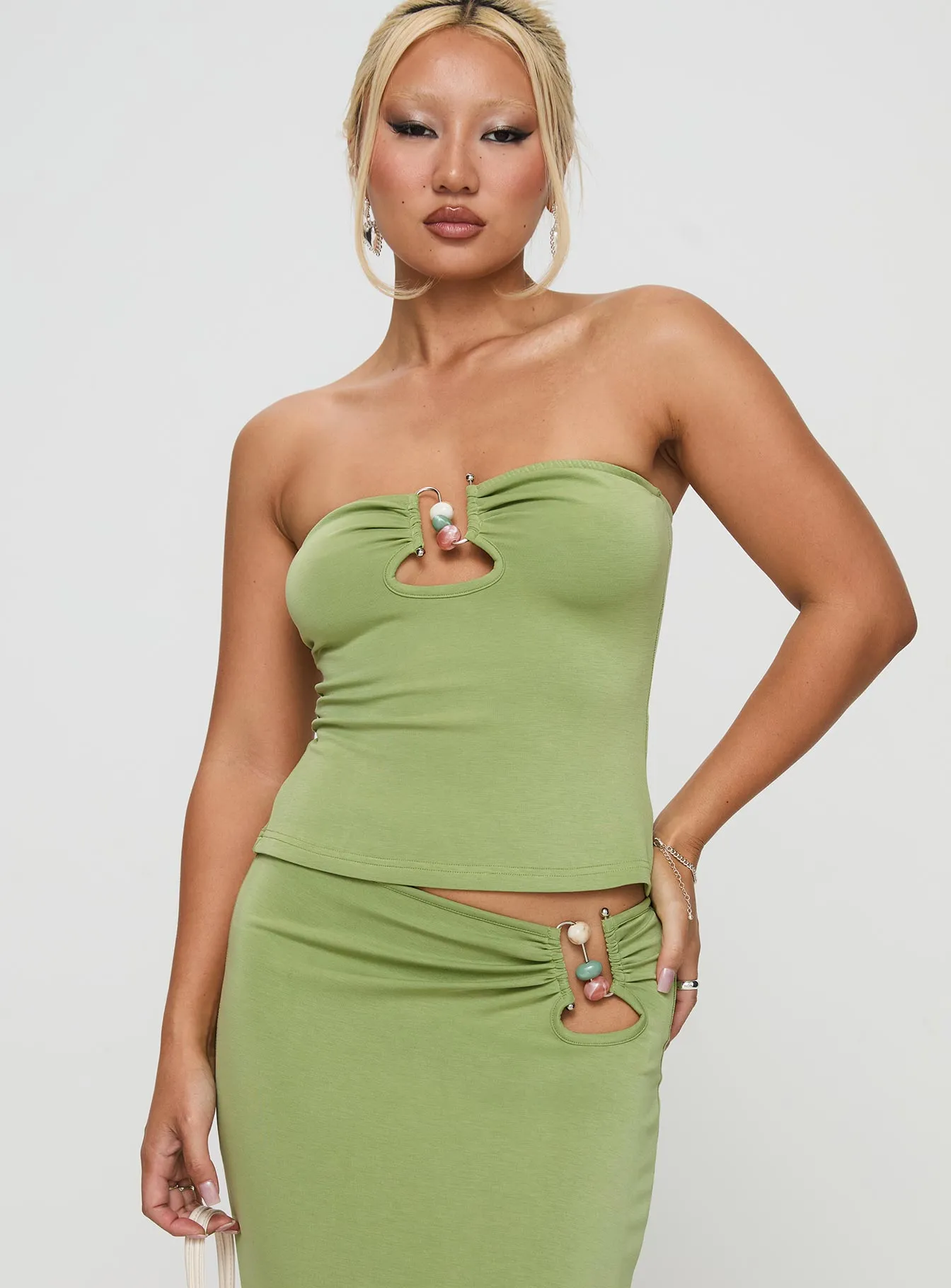 Sun Chaser Strapless Top Green Eco Friendly Material Comfortable Look
