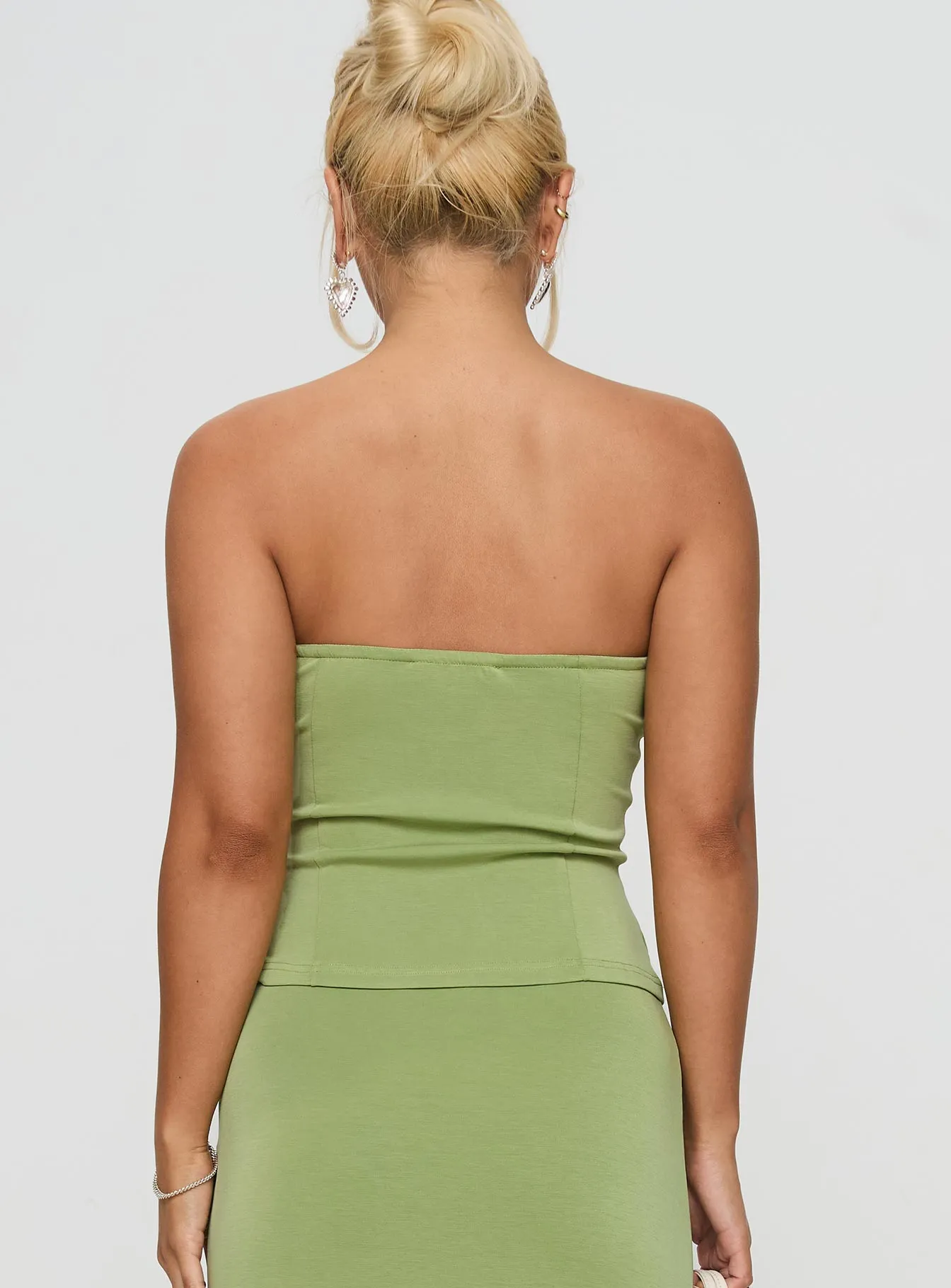 Flexible Knit Fabric Sun Chaser Strapless Top Green
