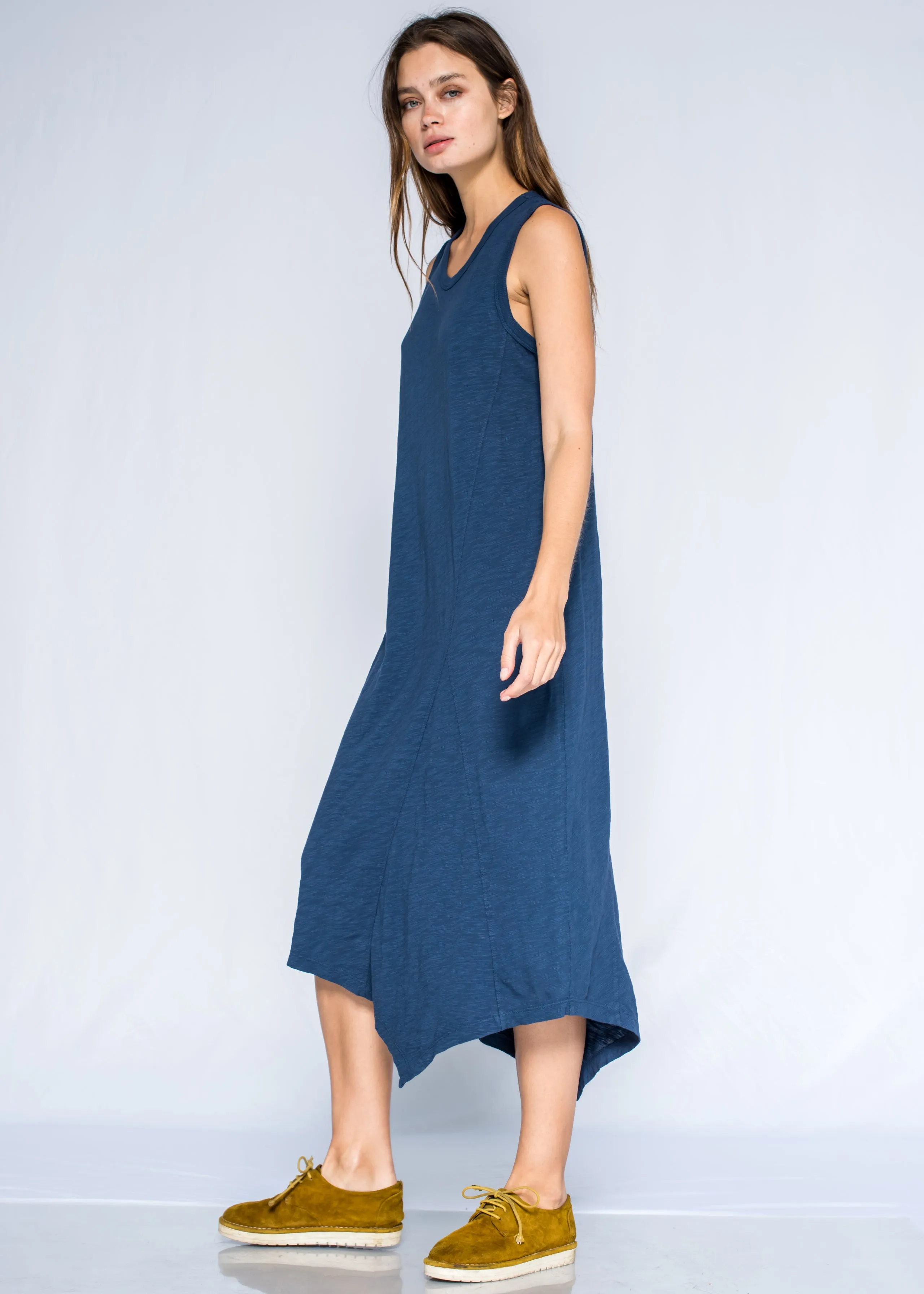 Crew Easy Shell Dress Gusset Front Back Slant Hem PreShrunk Cotton