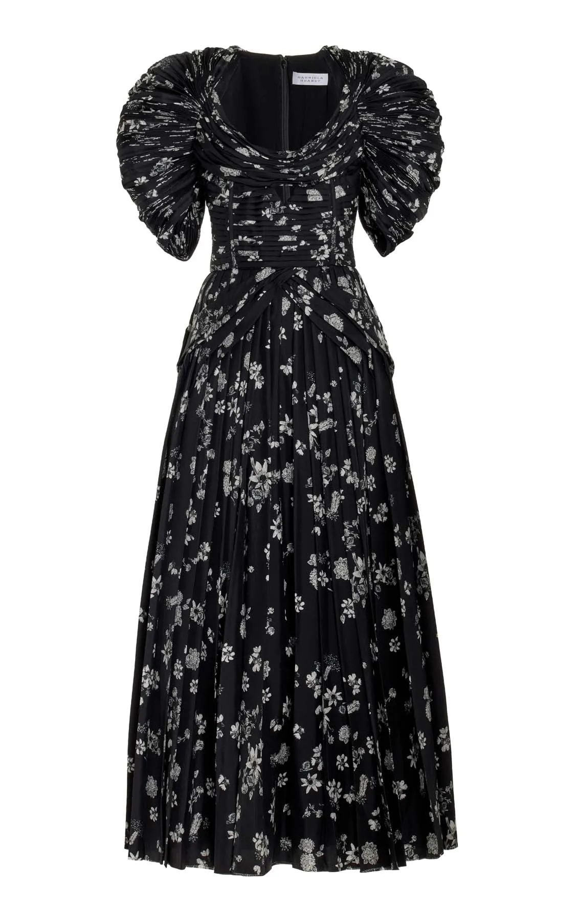 Flexible Waistband Peggy Dress in Black & White Printed Silk Twill
