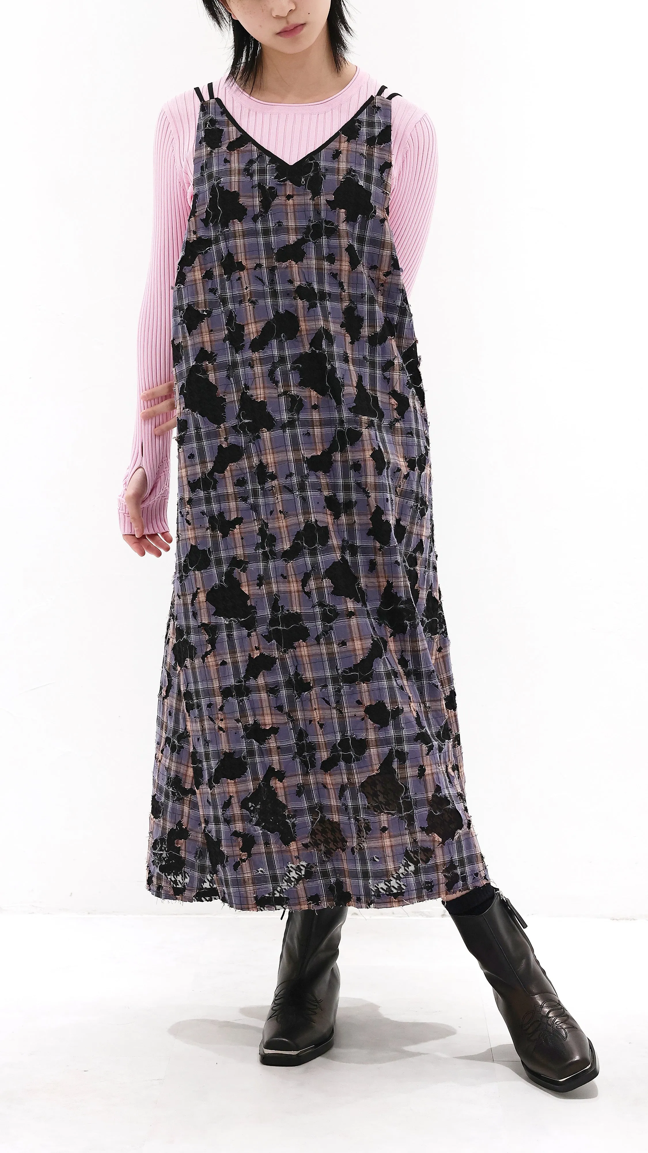 ReflectiveTrimDetails Patchwork Lace Cami Dress