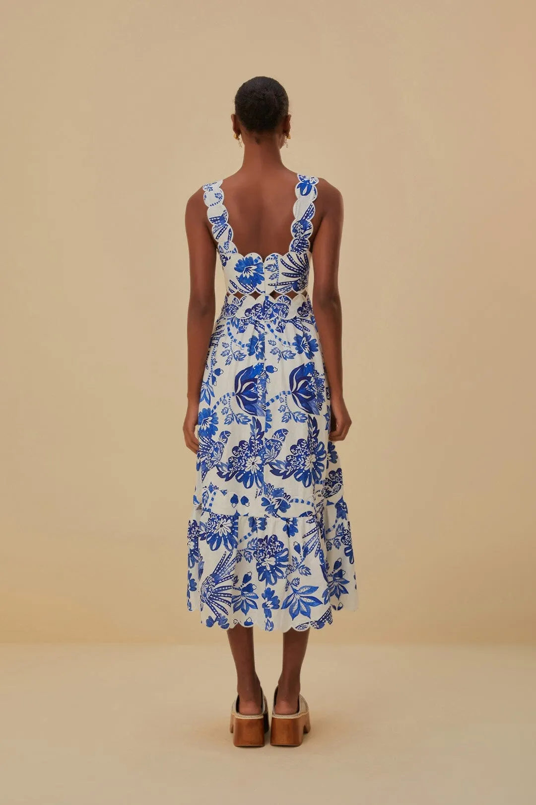 Stylish Choices Off-White Flowerful Birds Lenzing? Ecovero? Euroflax? Midi Dress