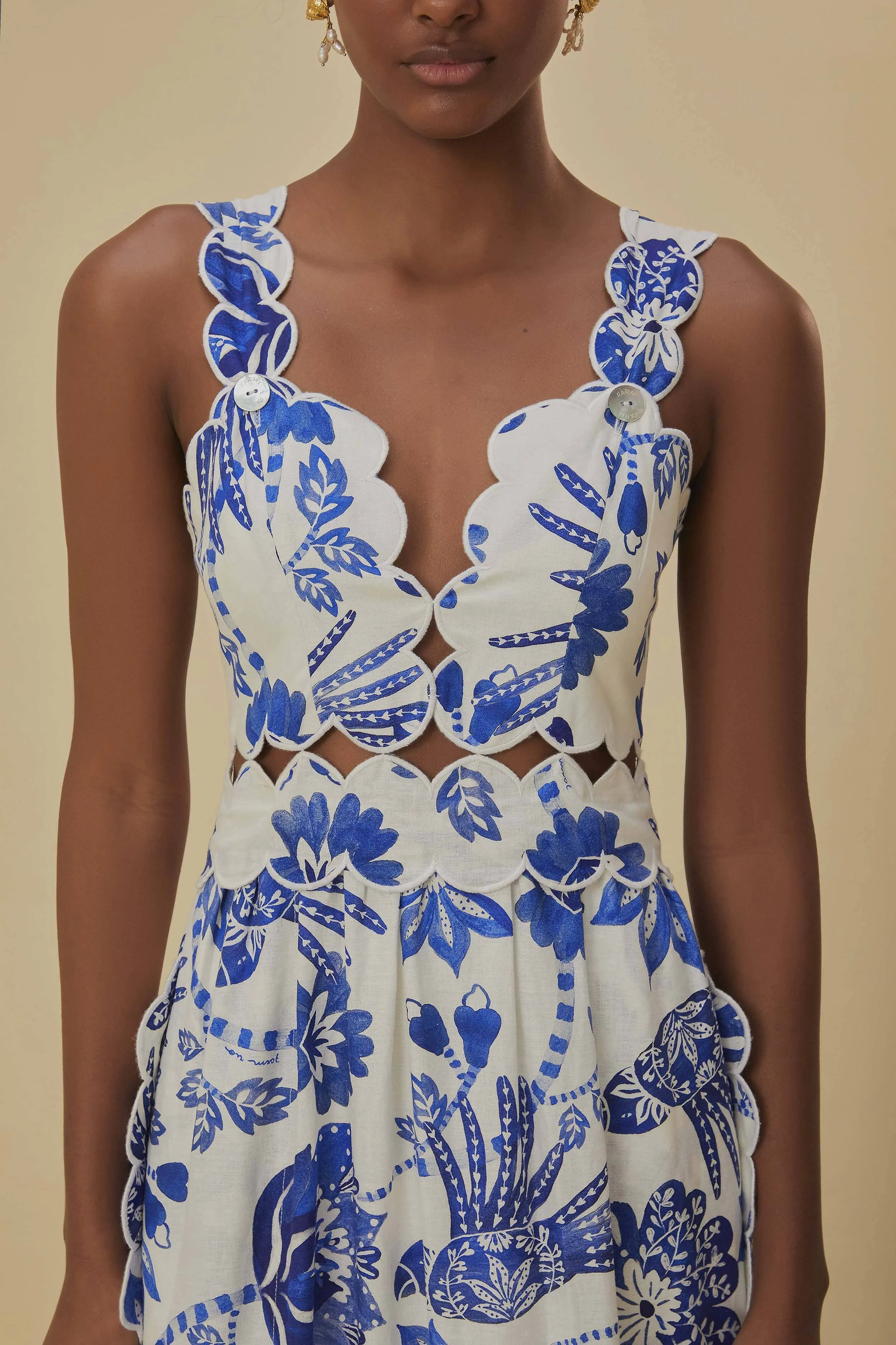 Form Hugging Off-White Flowerful Birds Lenzing? Ecovero? Euroflax? Midi Dress