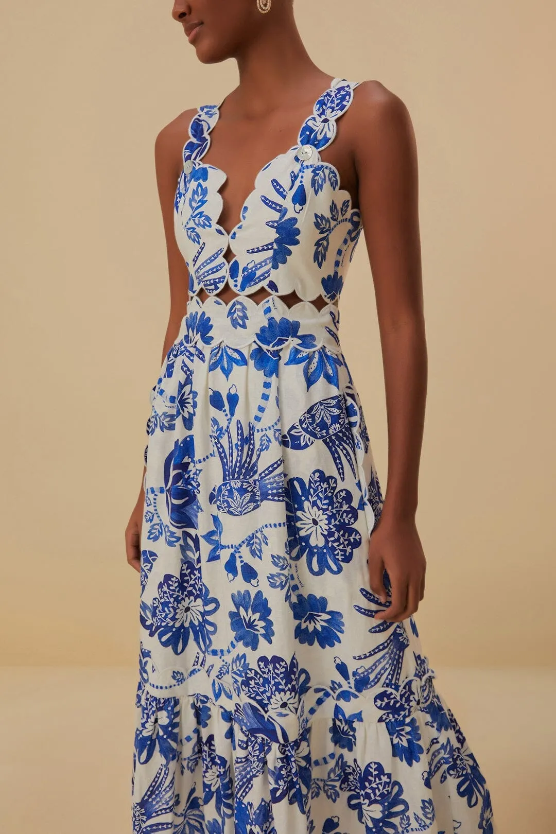 Off-White Flowerful Birds Lenzing? Ecovero? Euroflax? Midi Dress A-line midi dress