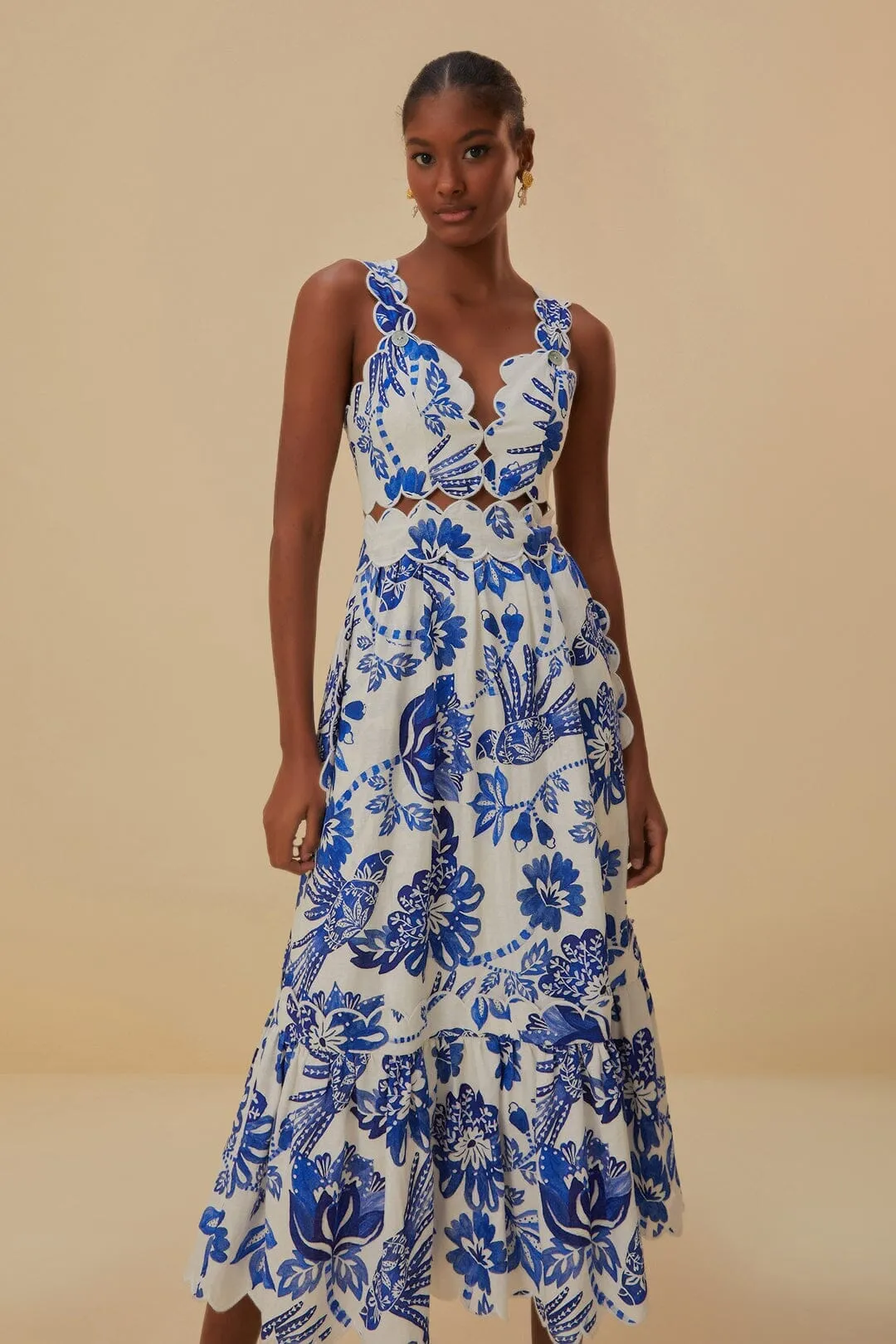Off-White Flowerful Birds Lenzing? Ecovero? Euroflax? Midi Dress Fashion Must-Have
