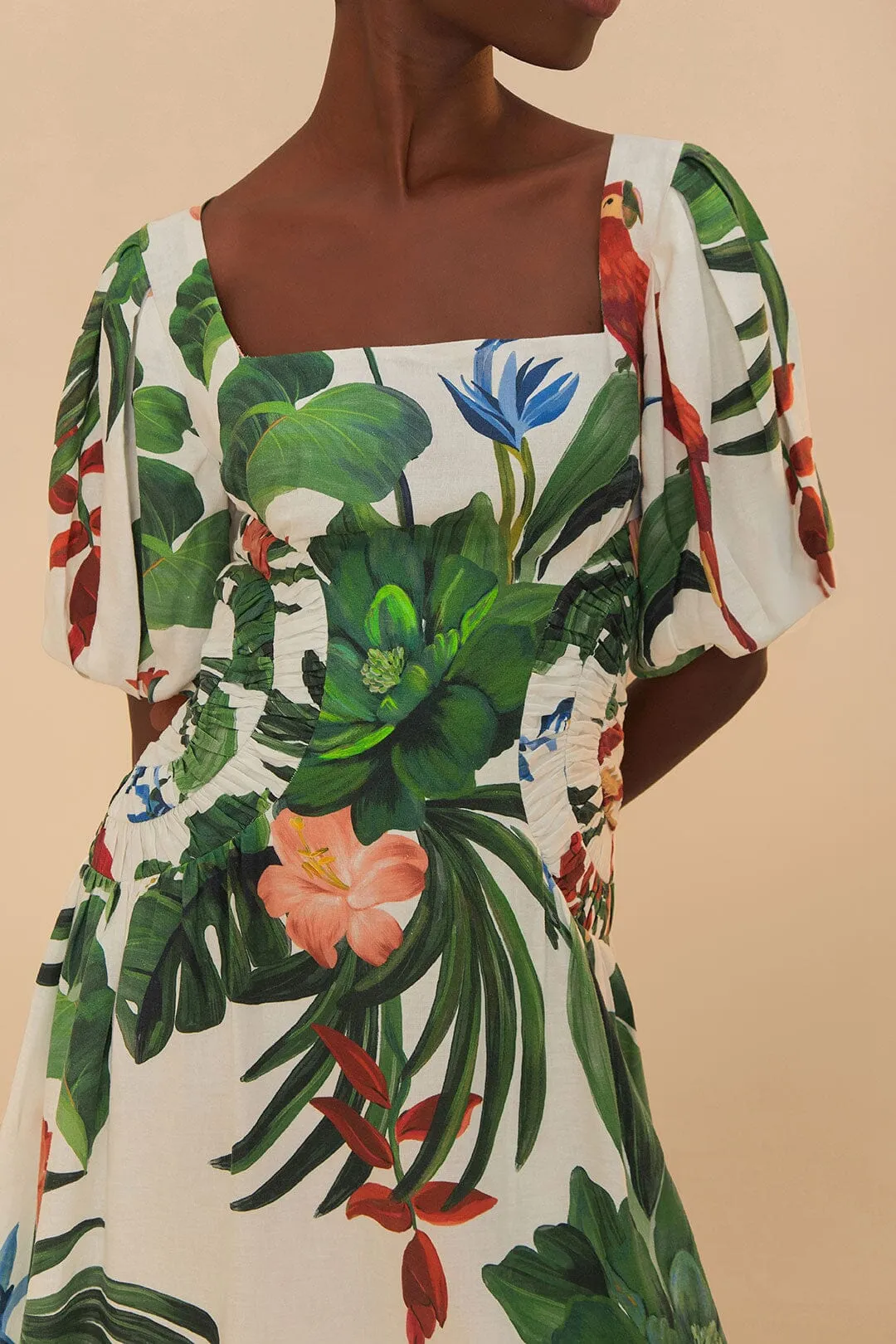 Off-White Midnight Macaw Fiesta Midi Dress Stylish below-the-knee gown