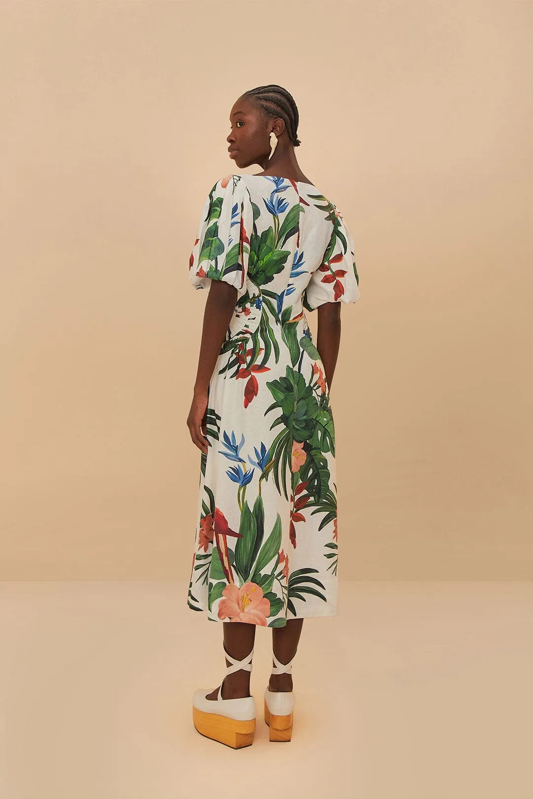 Day To Night Off-White Midnight Macaw Fiesta Midi Dress