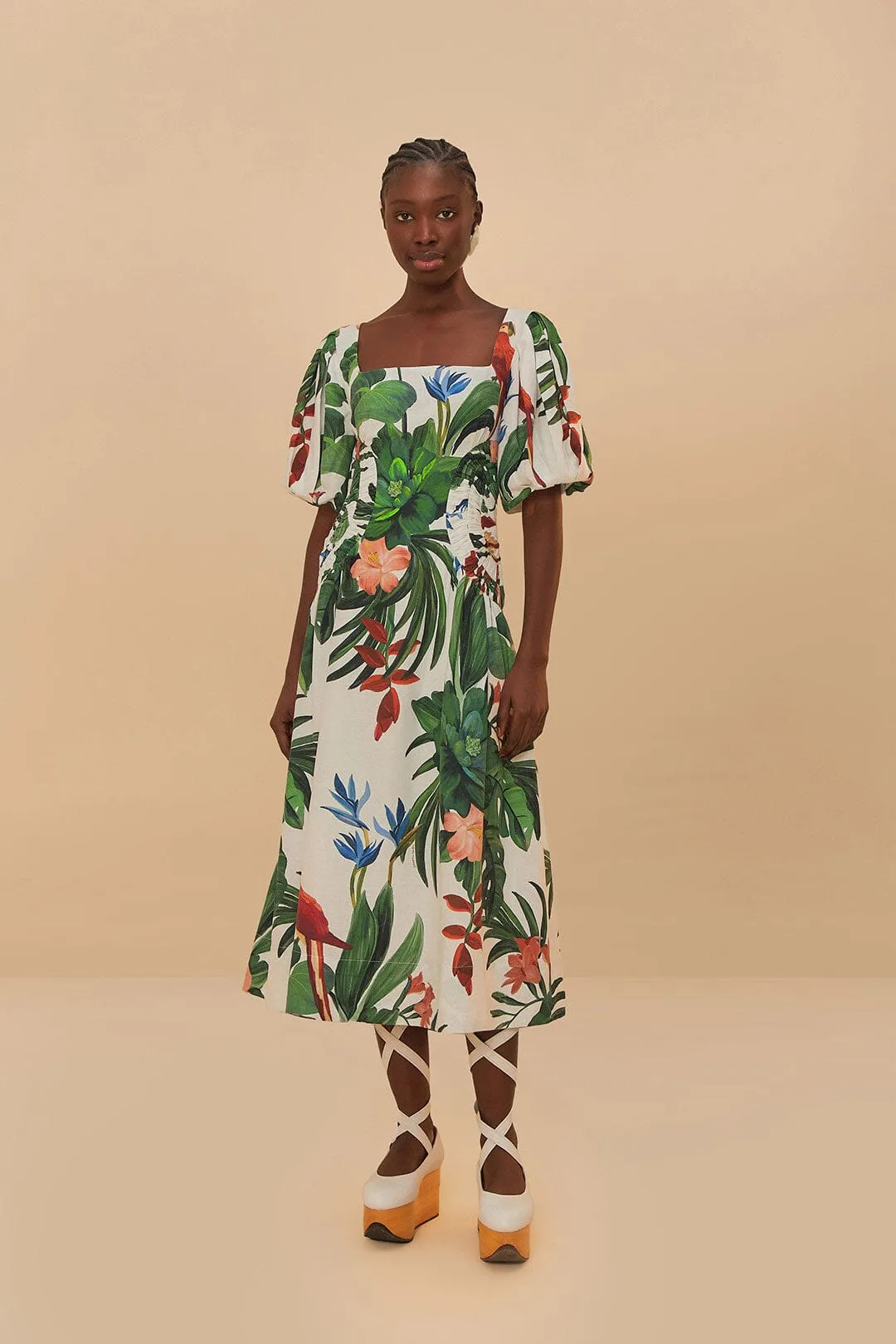Off-White Midnight Macaw Fiesta Midi Dress One Step Look Classic Smart