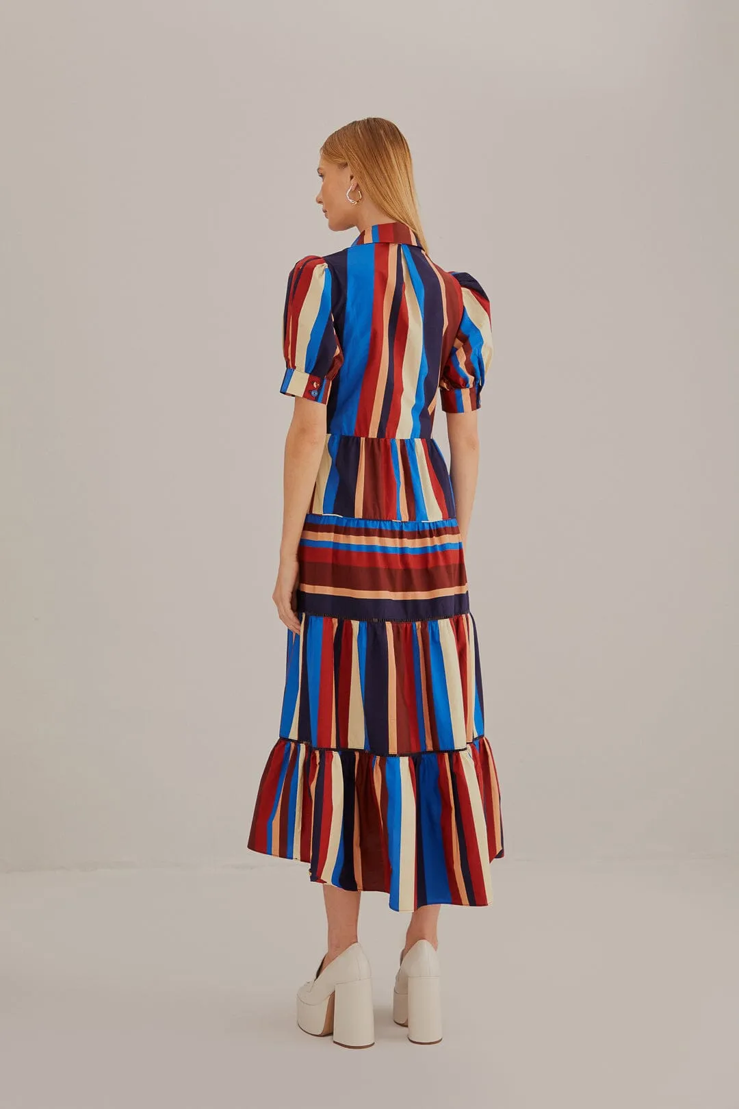 Elegant Look Toast Time Multicolor Winter Stripes Short Sleeve Midi Dress