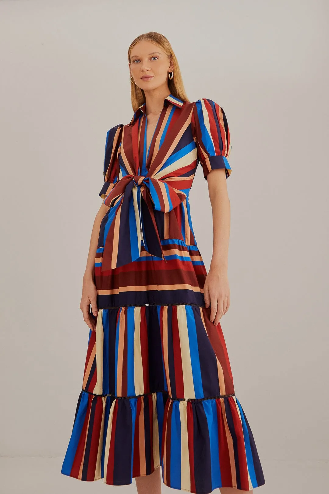 Island Mood Multicolor Winter Stripes Short Sleeve Midi Dress