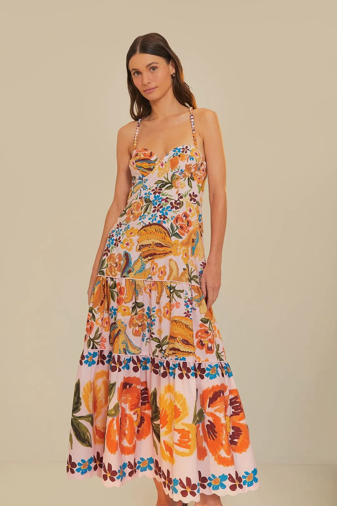 Meadow Bloom Pink Spring Bananas Midi Dress