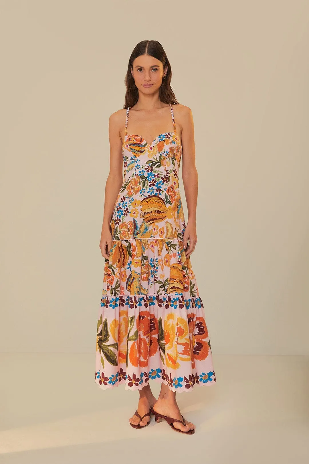 Pink Spring Bananas Midi Dress Coral Glow
