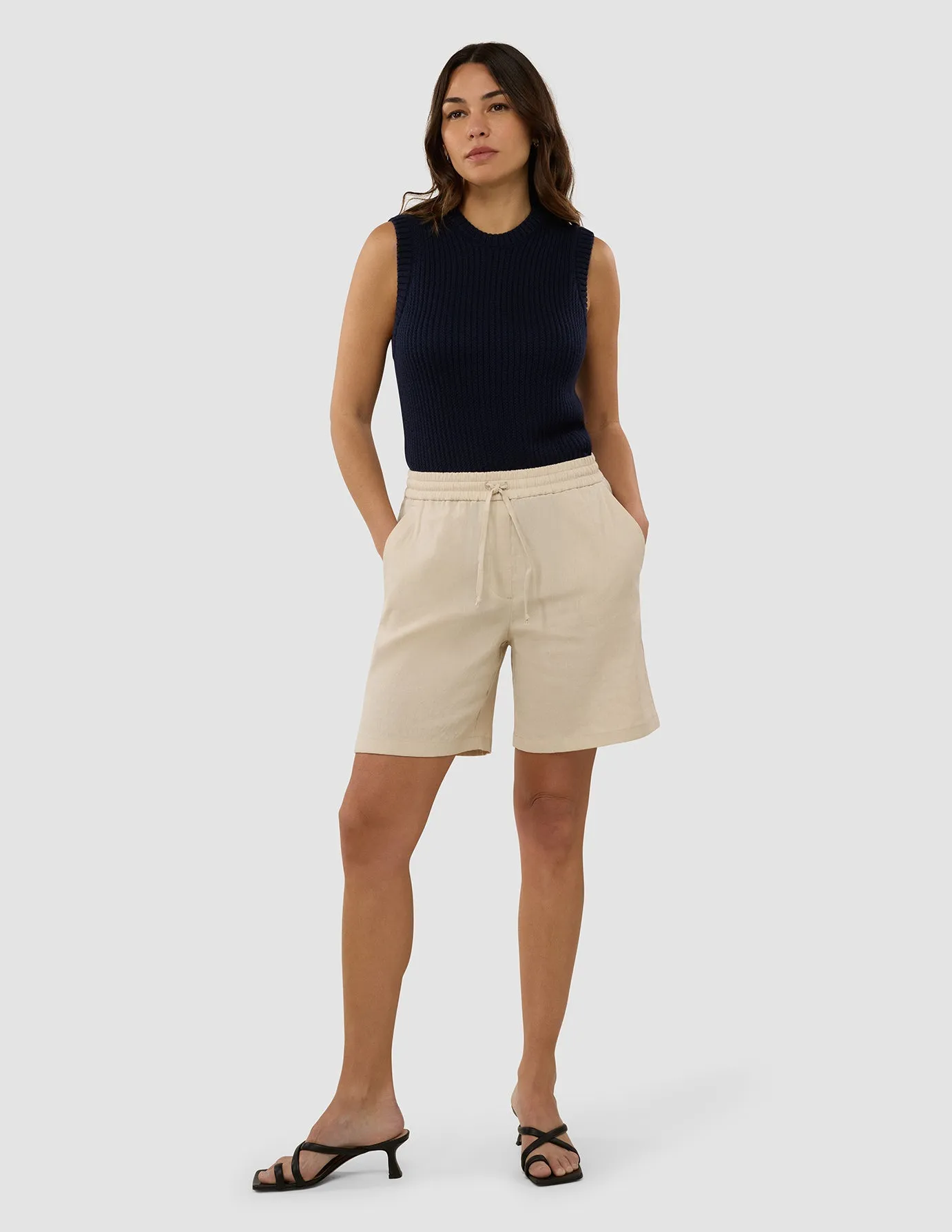 Women's Linen Shorts Relaxed Sandy Beige Seam Free Construction