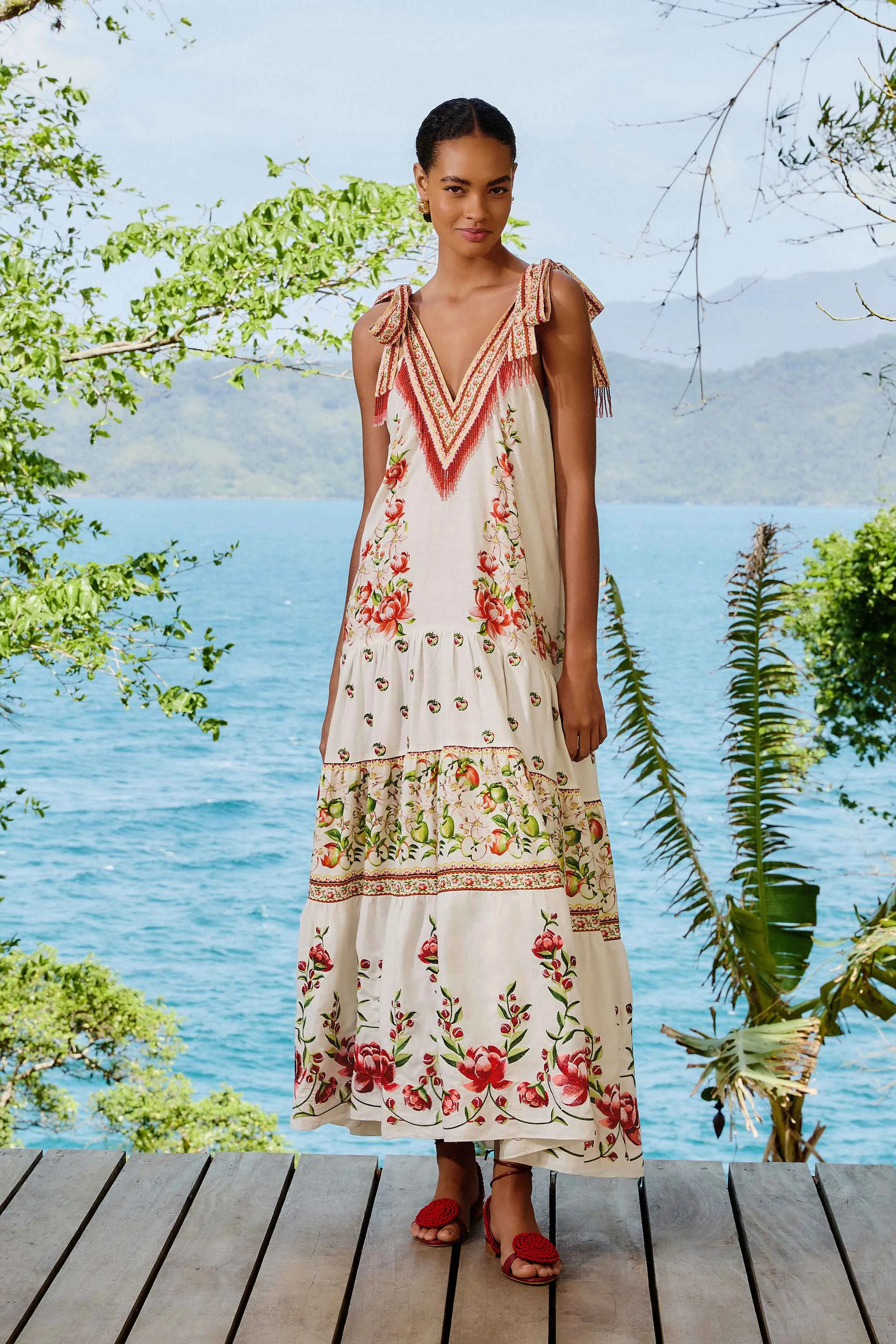 Off-White Apple Romance Embroidered LENZING? ECOVERO? Euroflax? Maxi Dress Perfect for casual outings or formal events this dress can be styled to suit any occasion