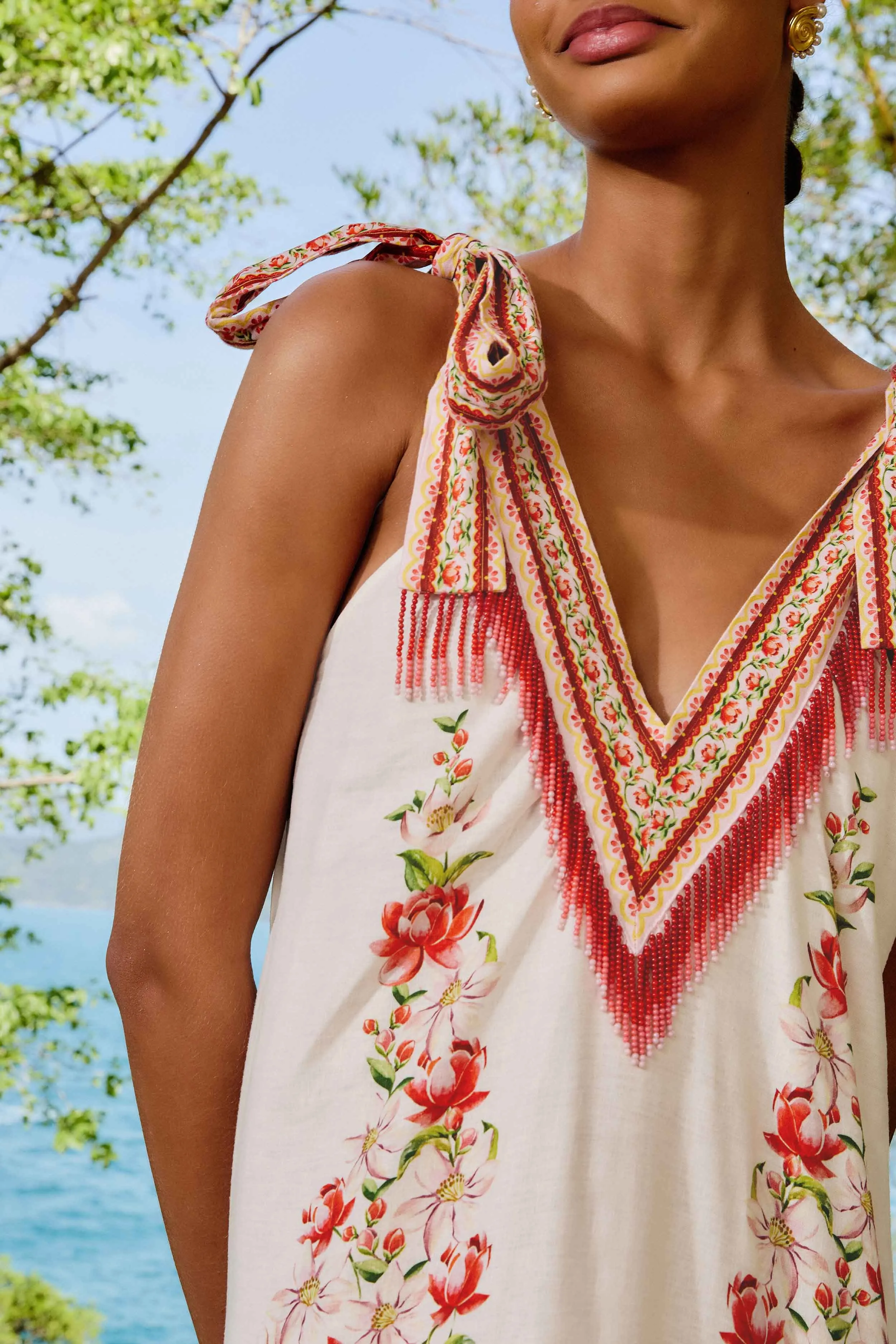 Off-White Apple Romance Embroidered LENZING? ECOVERO? Euroflax? Maxi Dress Puff Sleeve