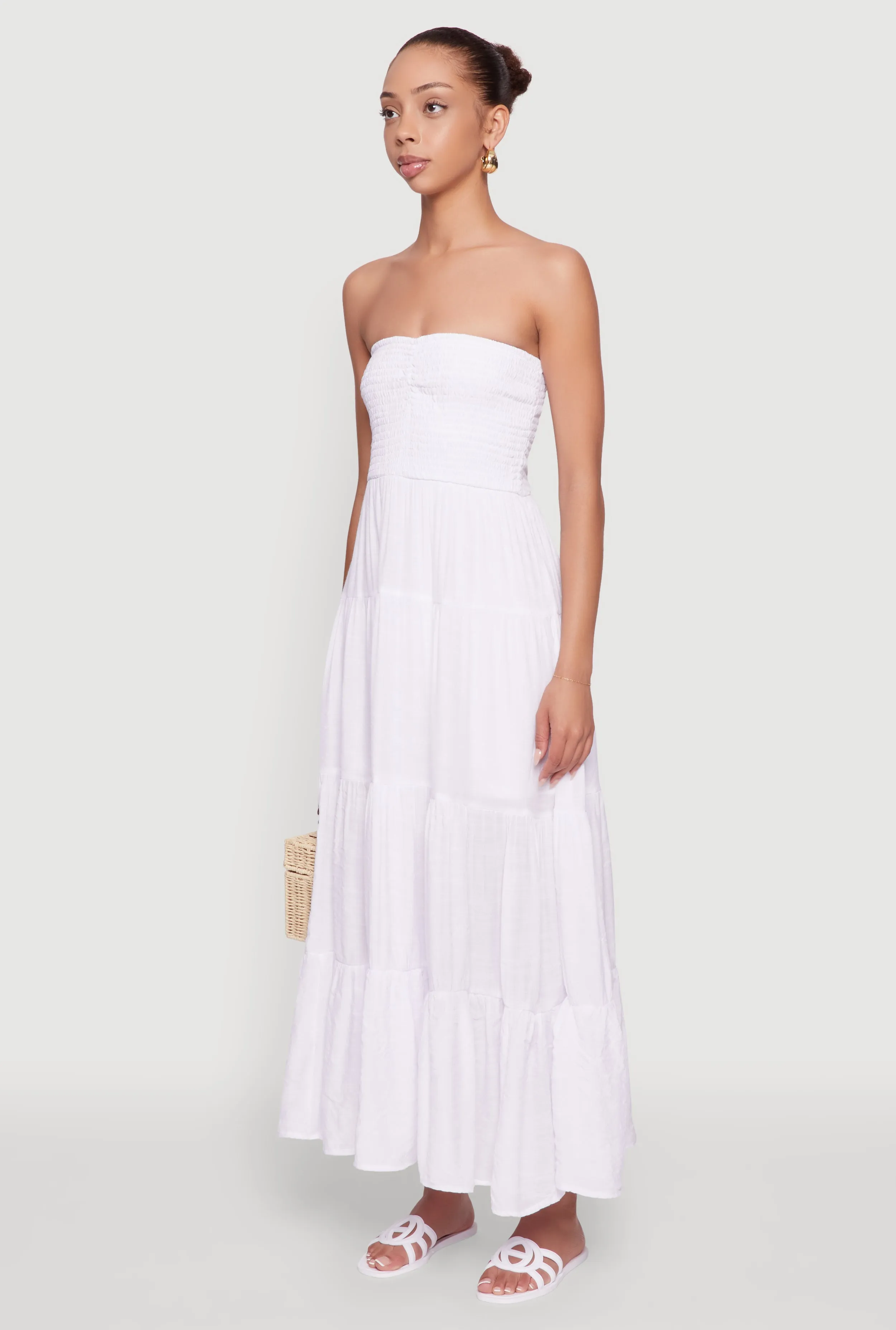Elegant Strapless Smocked Tiered Dress Cliff Path dreamy vibe